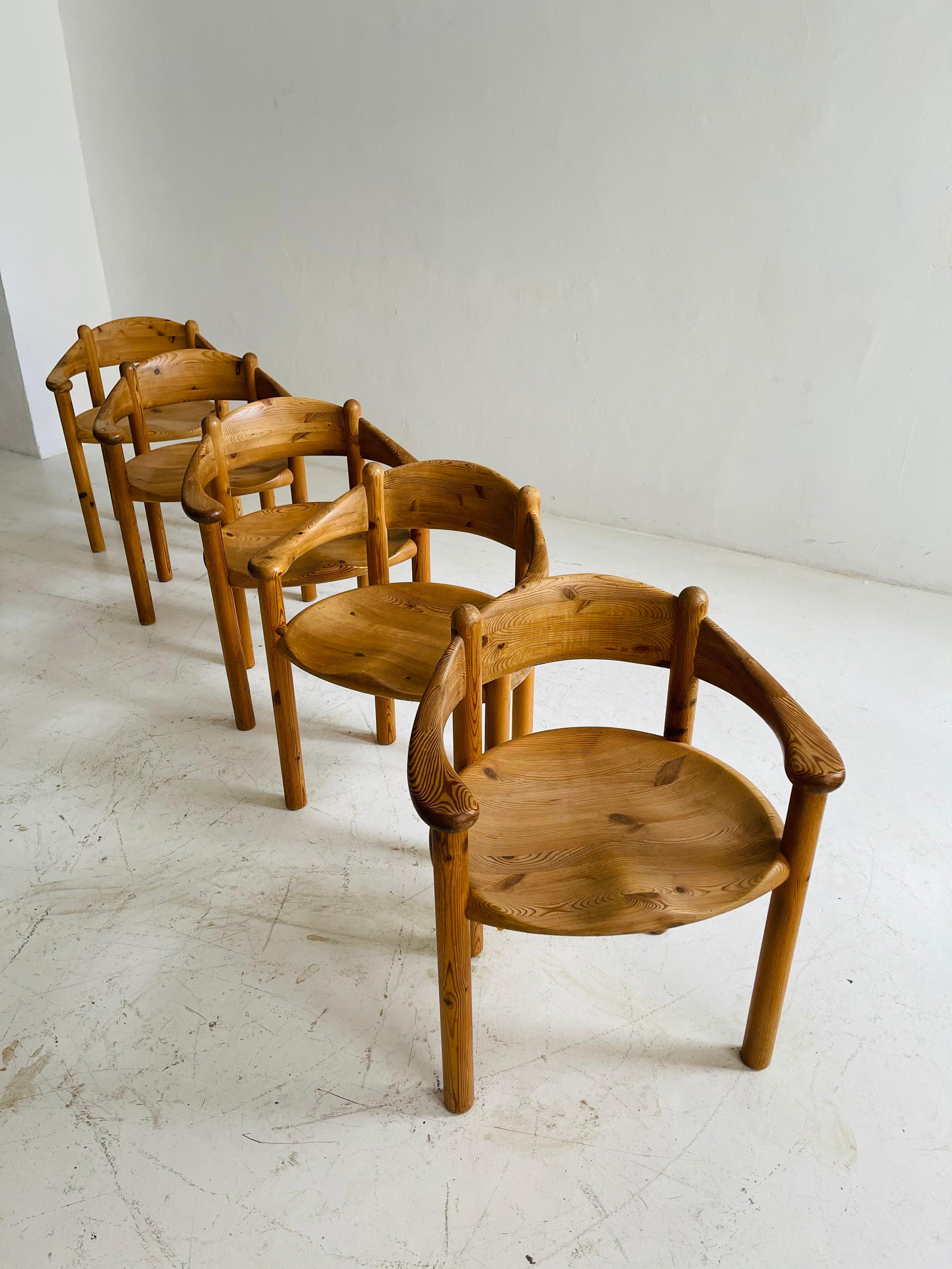 Mid-Century Modern Rainer Daumiller Set of Five Pine Carver Chairs, Denmark, 1970s