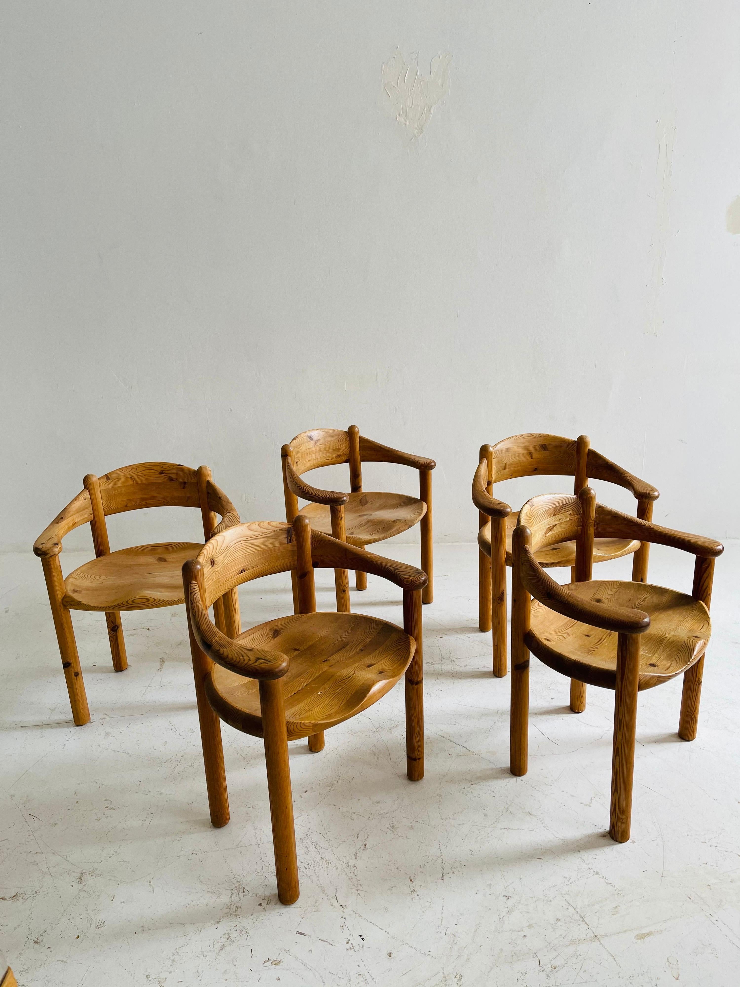 Danish Rainer Daumiller Set of Five Pine Carver Chairs, Denmark, 1970s