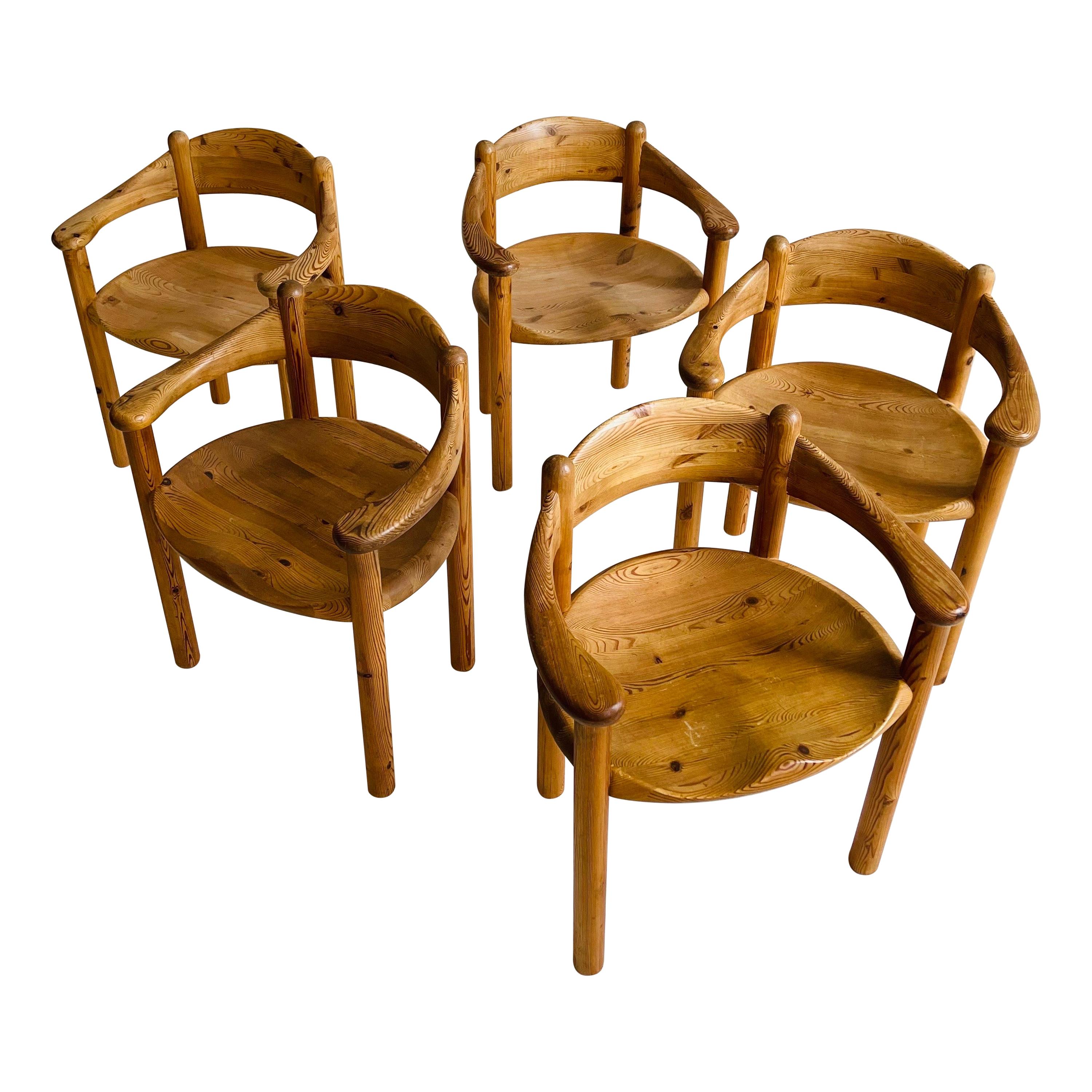 Rainer Daumiller Set of Five Pine Carver Chairs, Denmark, 1970s