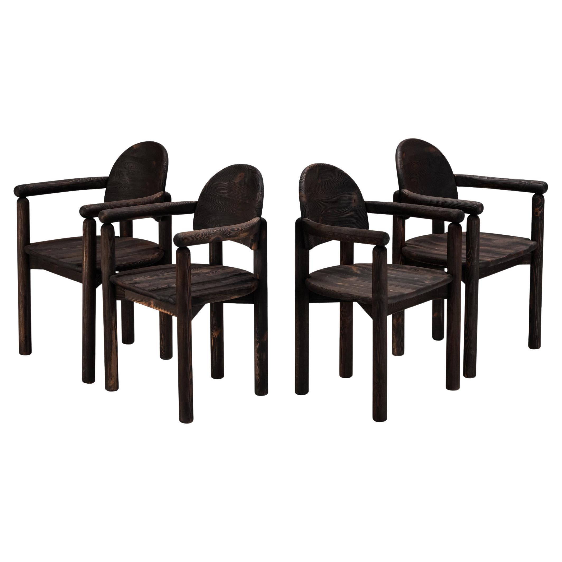 Rainer Daumiller Set of Four Armchairs in Darkened Pine