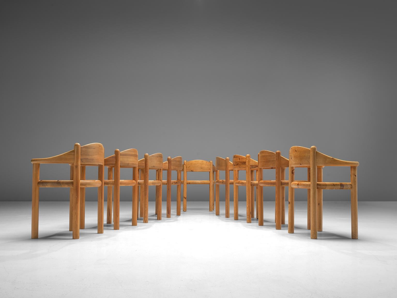 Danish Rainer Daumiller Set of Nine Armchairs in Pine