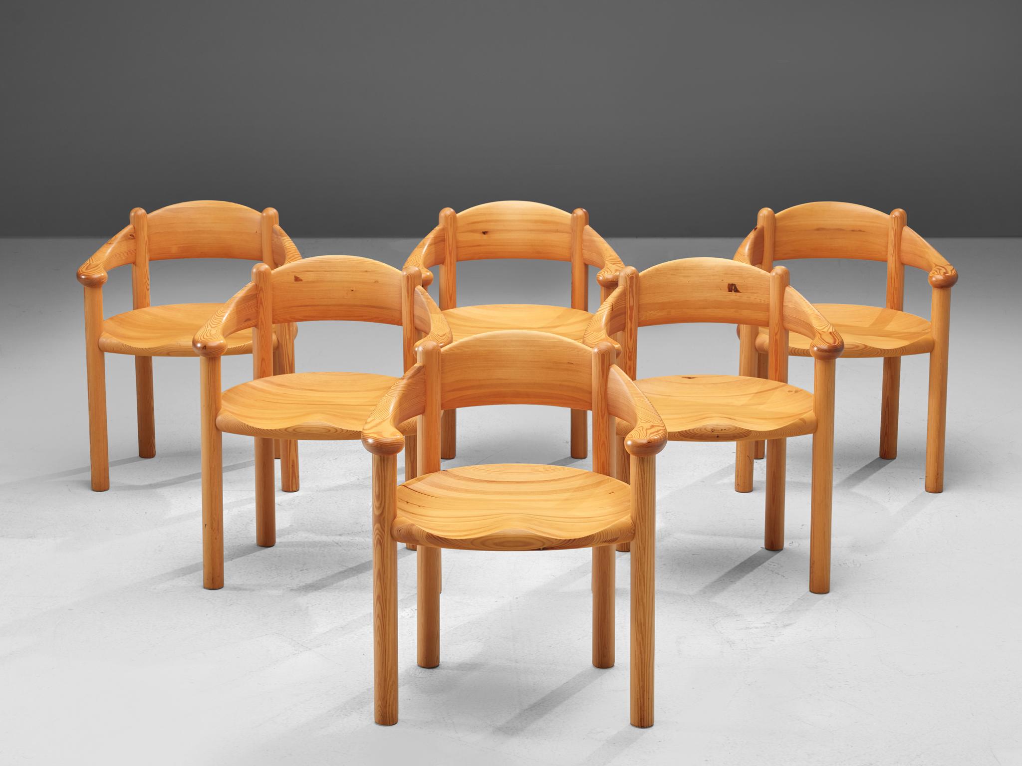 Scandinavian Modern Rainer Daumiller Set of Six Armchairs in Pine