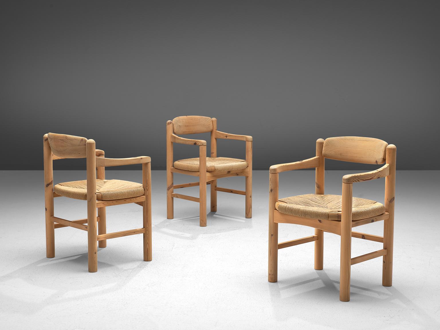 Rainer Daumiller Set of Six Armchairs in Solid Pine and Cane In Good Condition In Waalwijk, NL