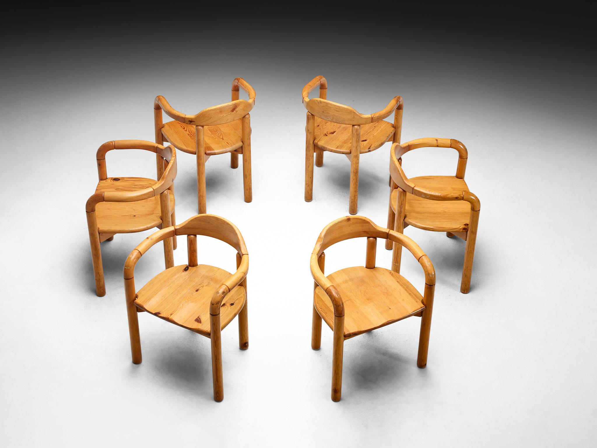 Danese Set di sei poltrone in pino massiccio Rainer Daumiller in vendita