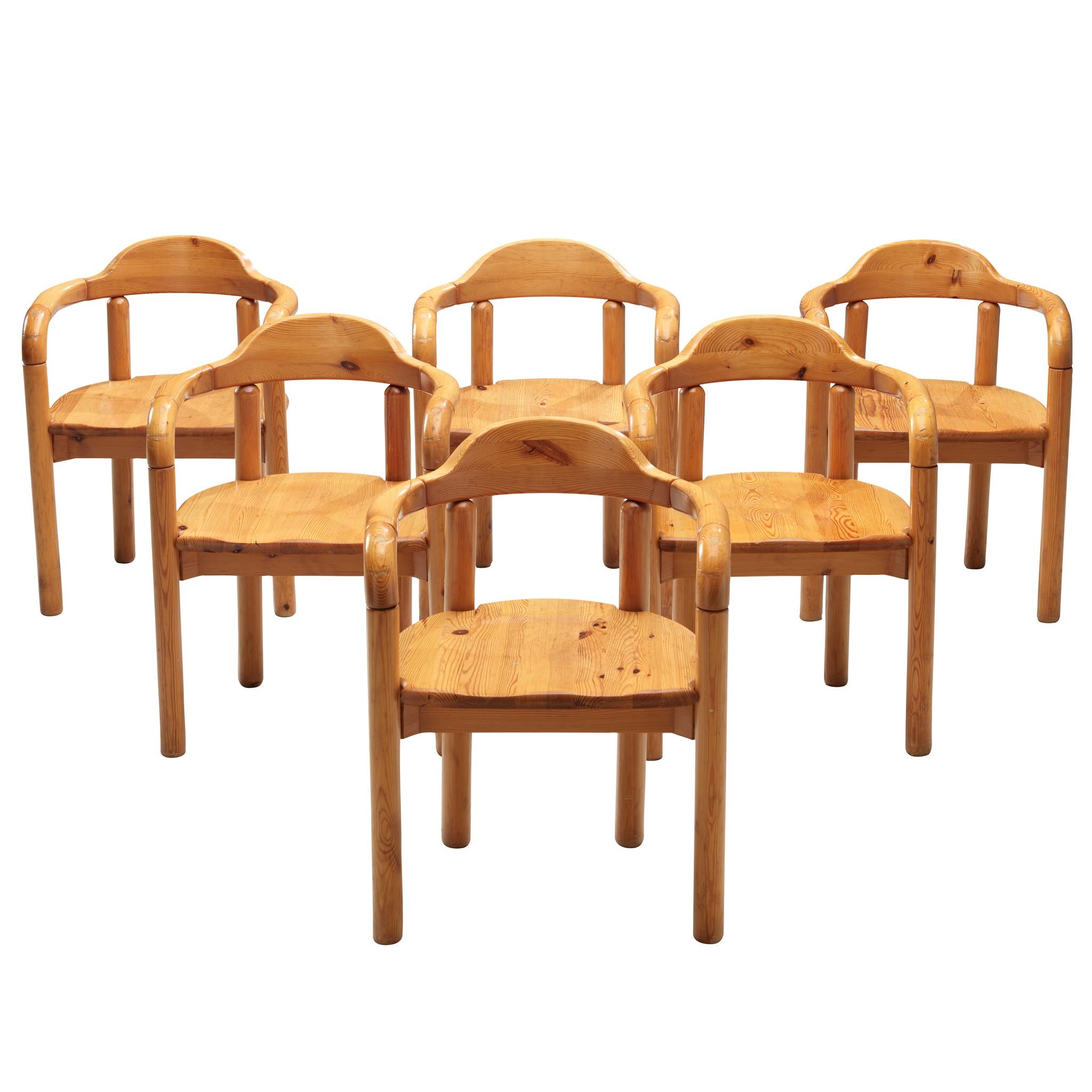 Set di sei poltrone in pino massiccio Rainer Daumiller