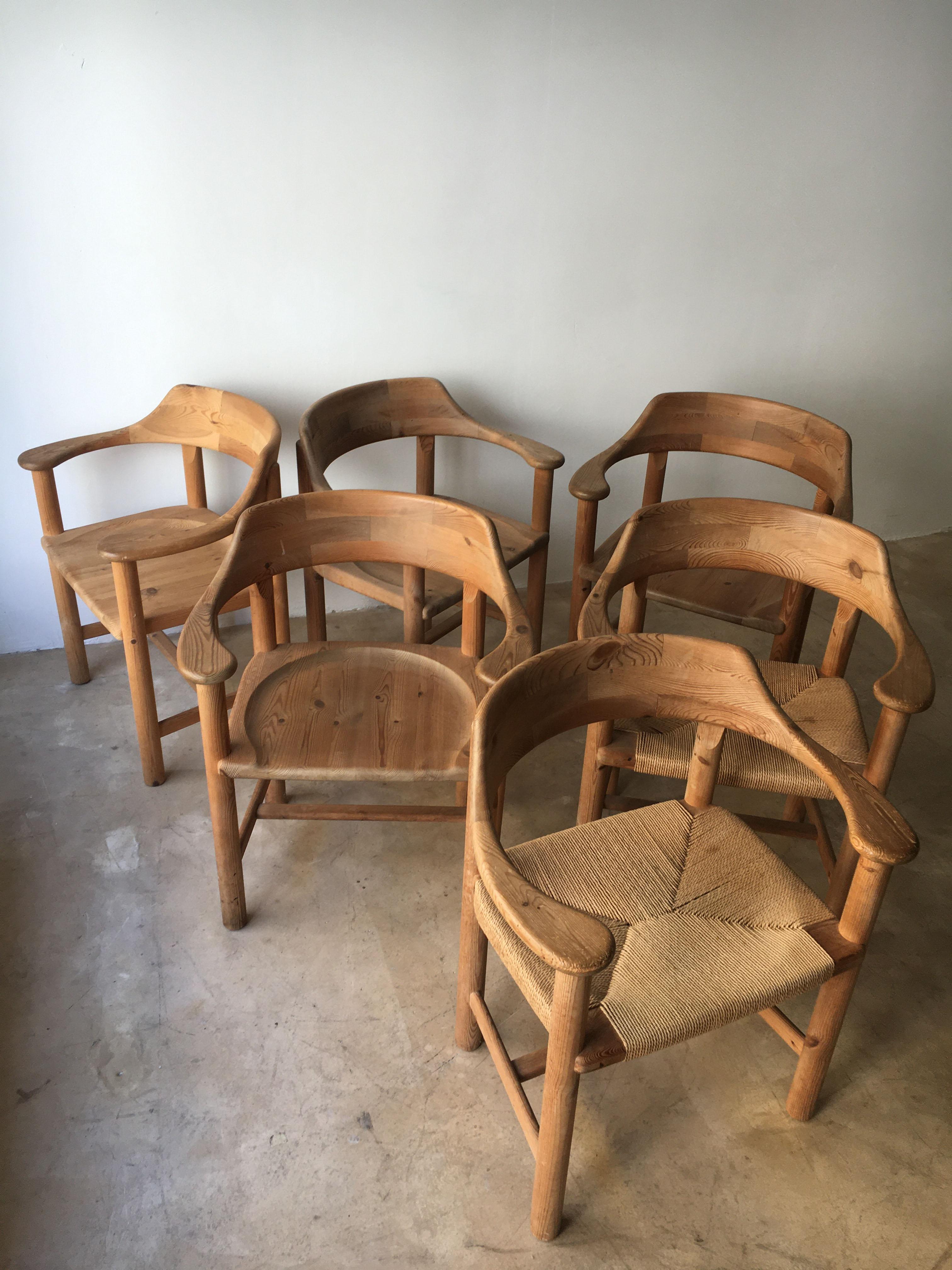Rainer Daumiller Set of Six Pine and Cord Chairs, Denmark, 1970s 4