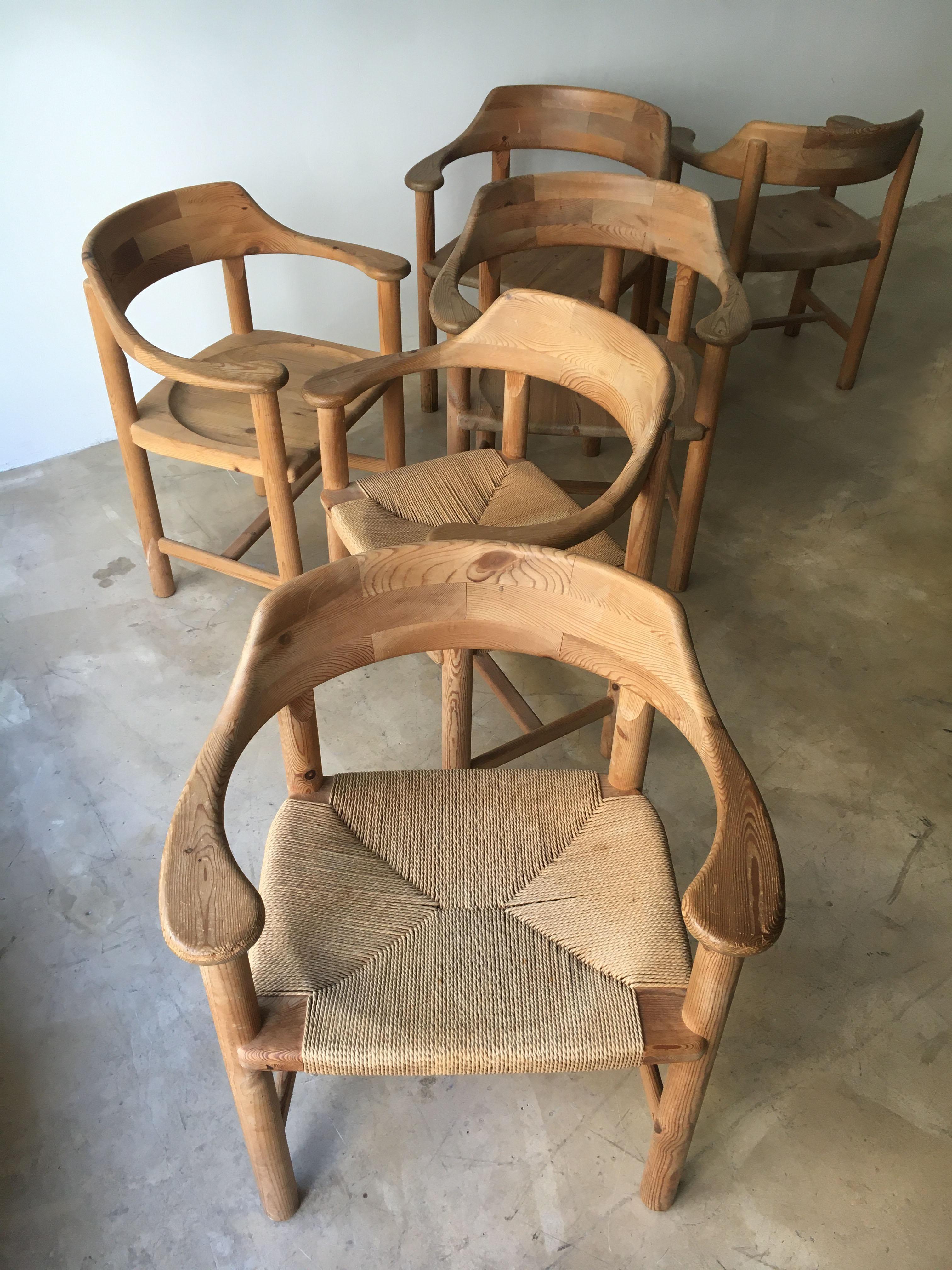 Rainer Daumiller Set of Six Pine and Cord Chairs, Denmark, 1970s 5
