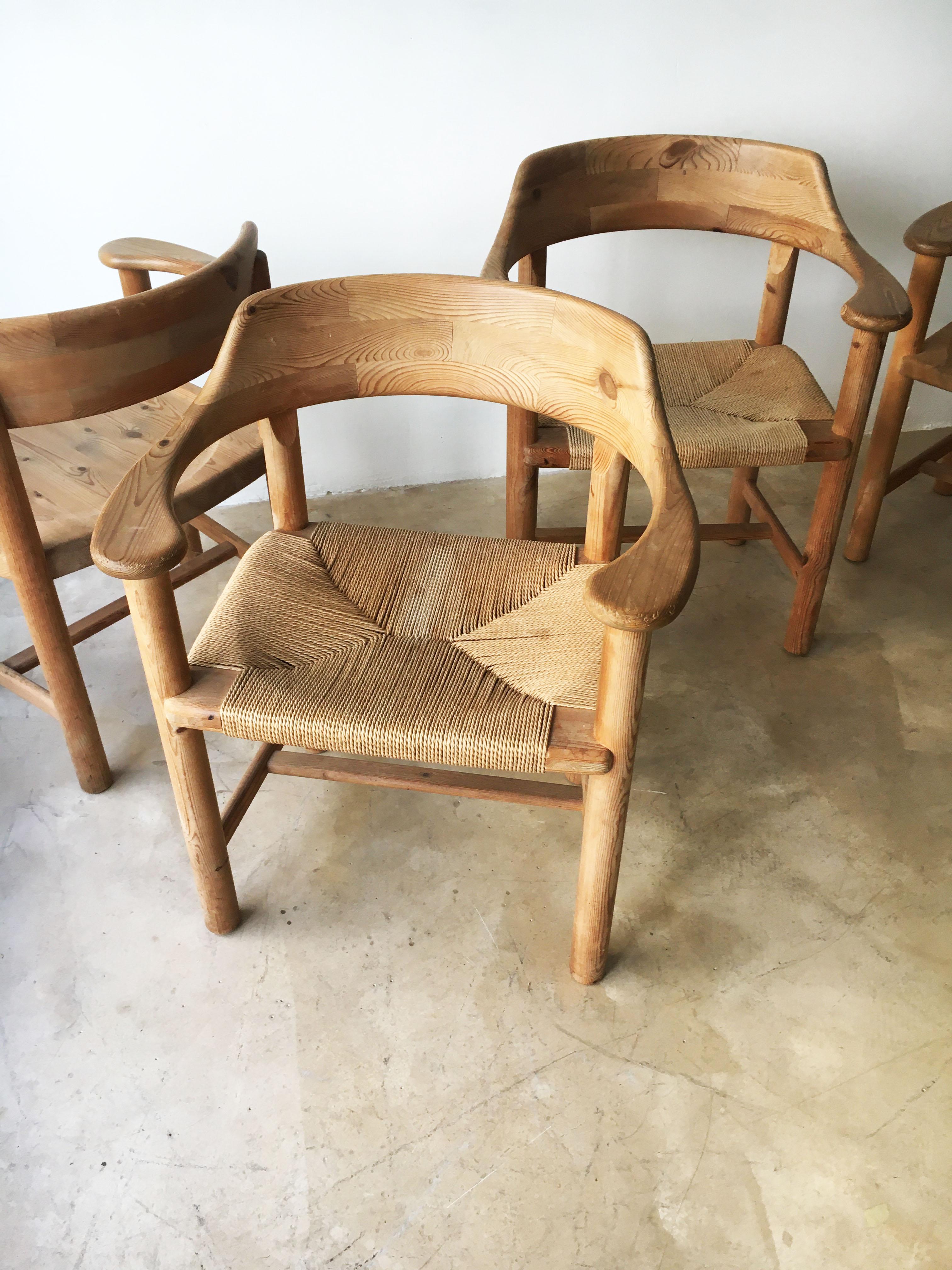 Rainer Daumiller Set of Six Pine and Cord Chairs, Denmark, 1970s 6