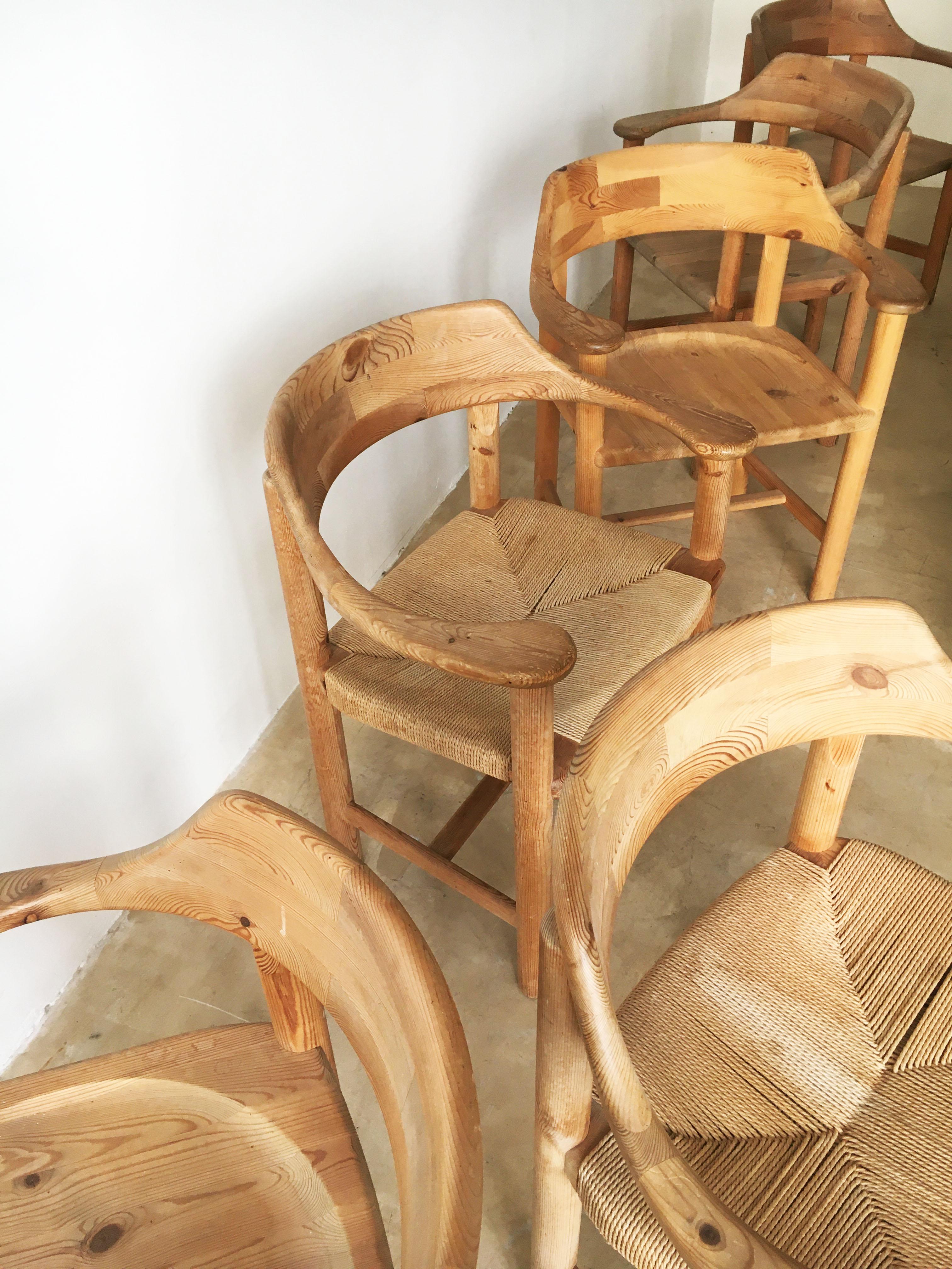 Rainer Daumiller Set of Six Pine and Cord Chairs, Denmark, 1970s 7