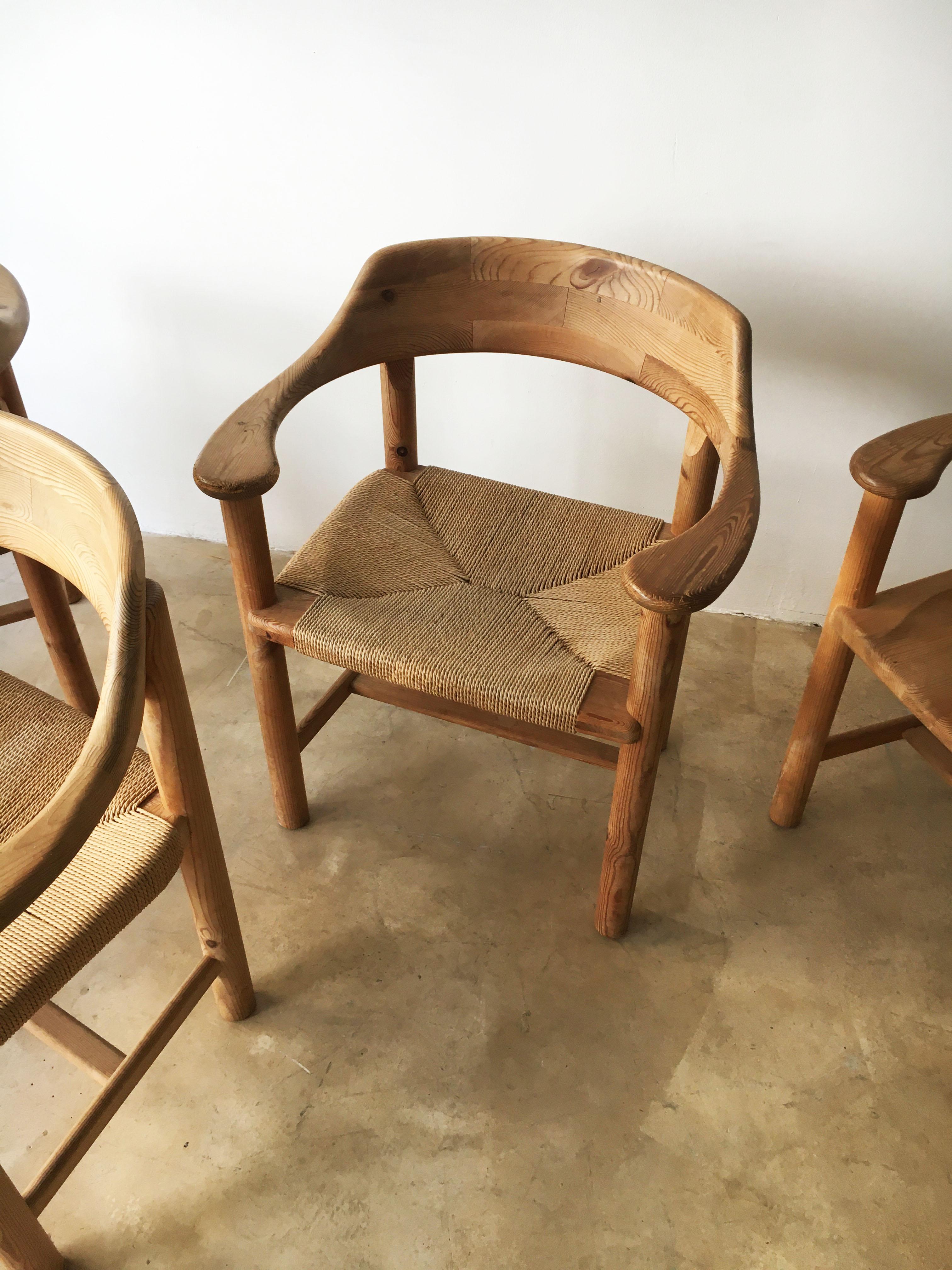 Rainer Daumiller Set of Six Pine and Cord Chairs, Denmark, 1970s 8