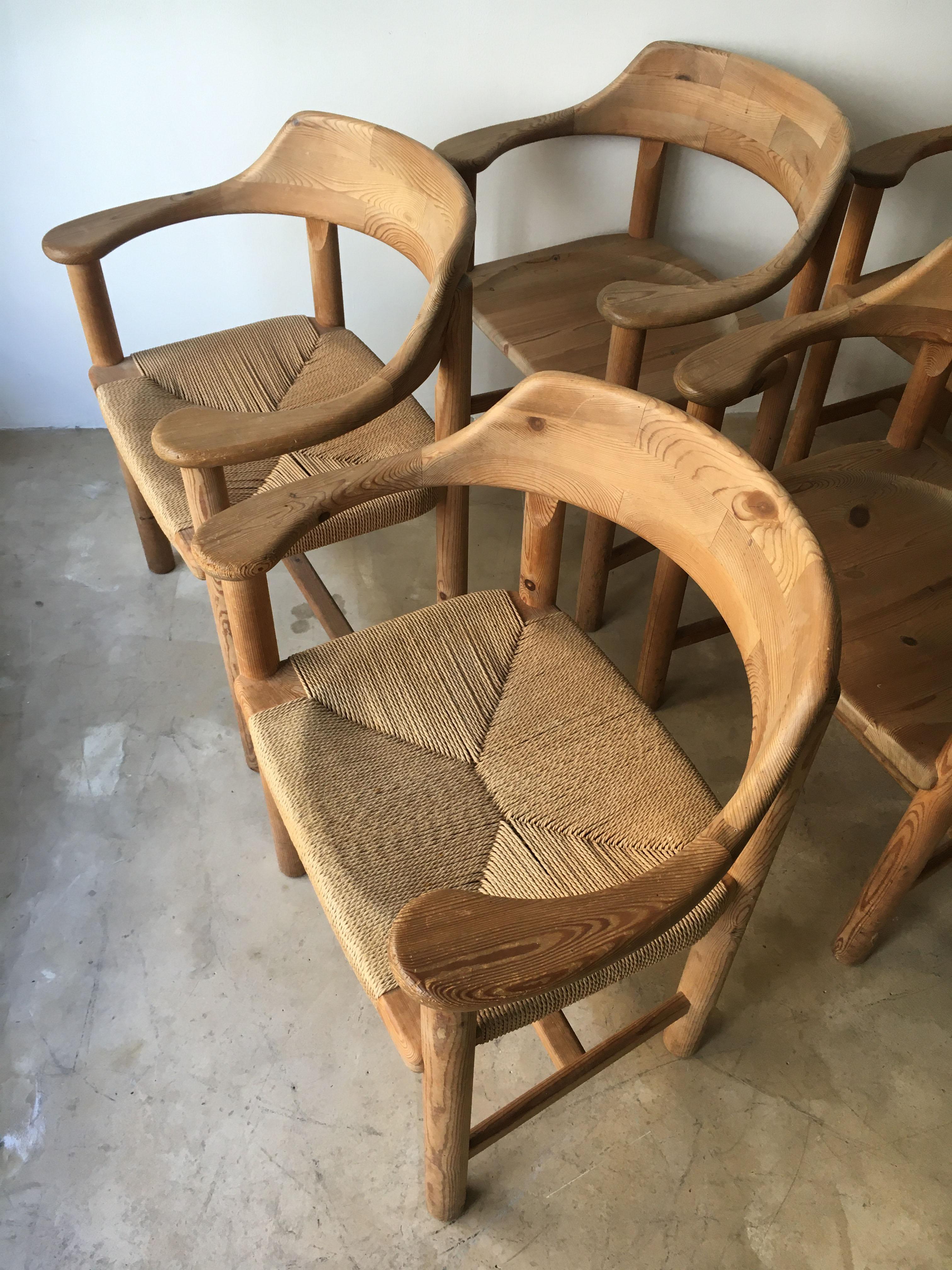 Rainer Daumiller Set of Six Pine and Cord Chairs, Denmark, 1970s 11