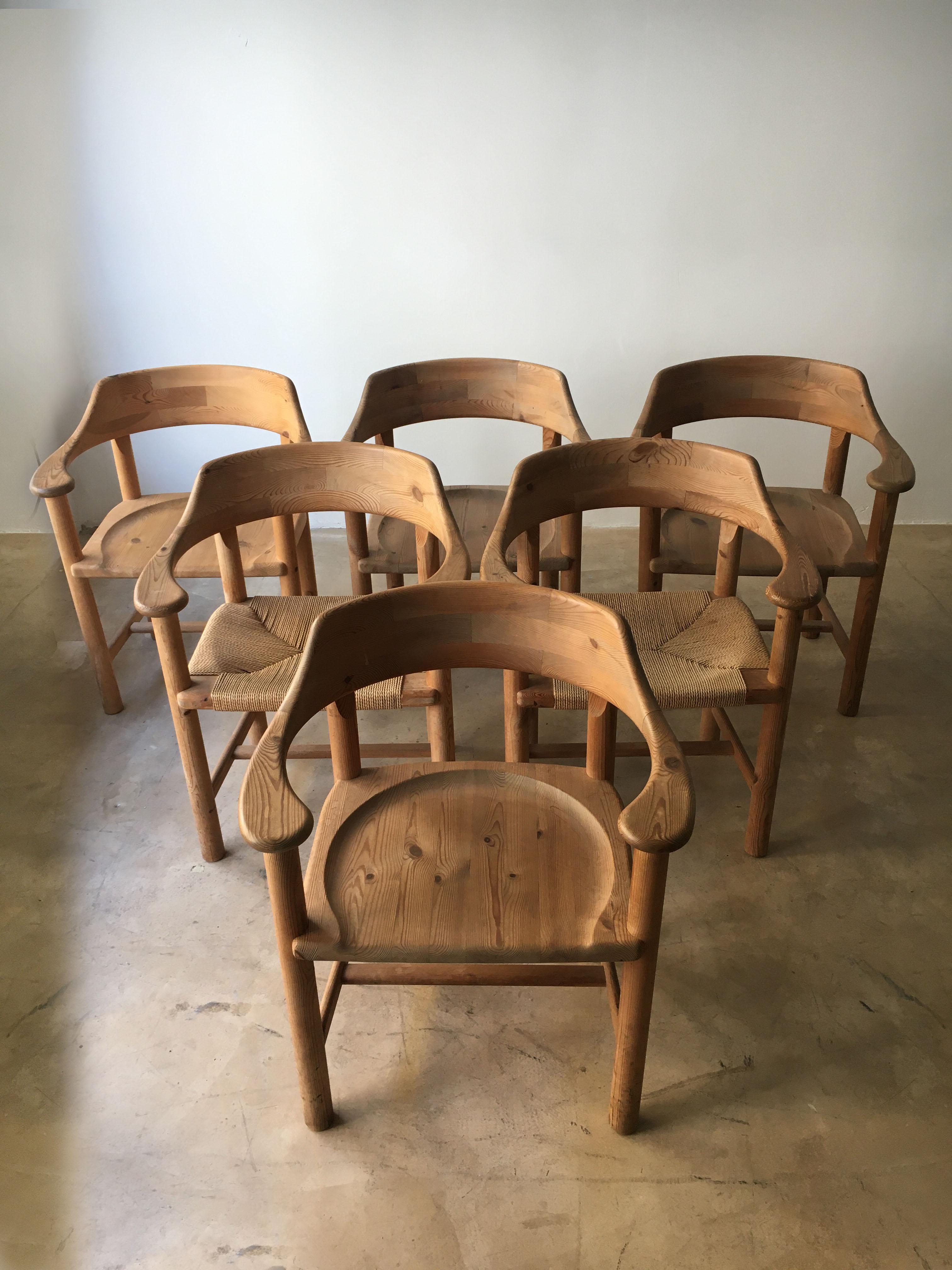 Rainer Daumiller Set of Six Pine and Cord Chairs, Denmark, 1970s 14