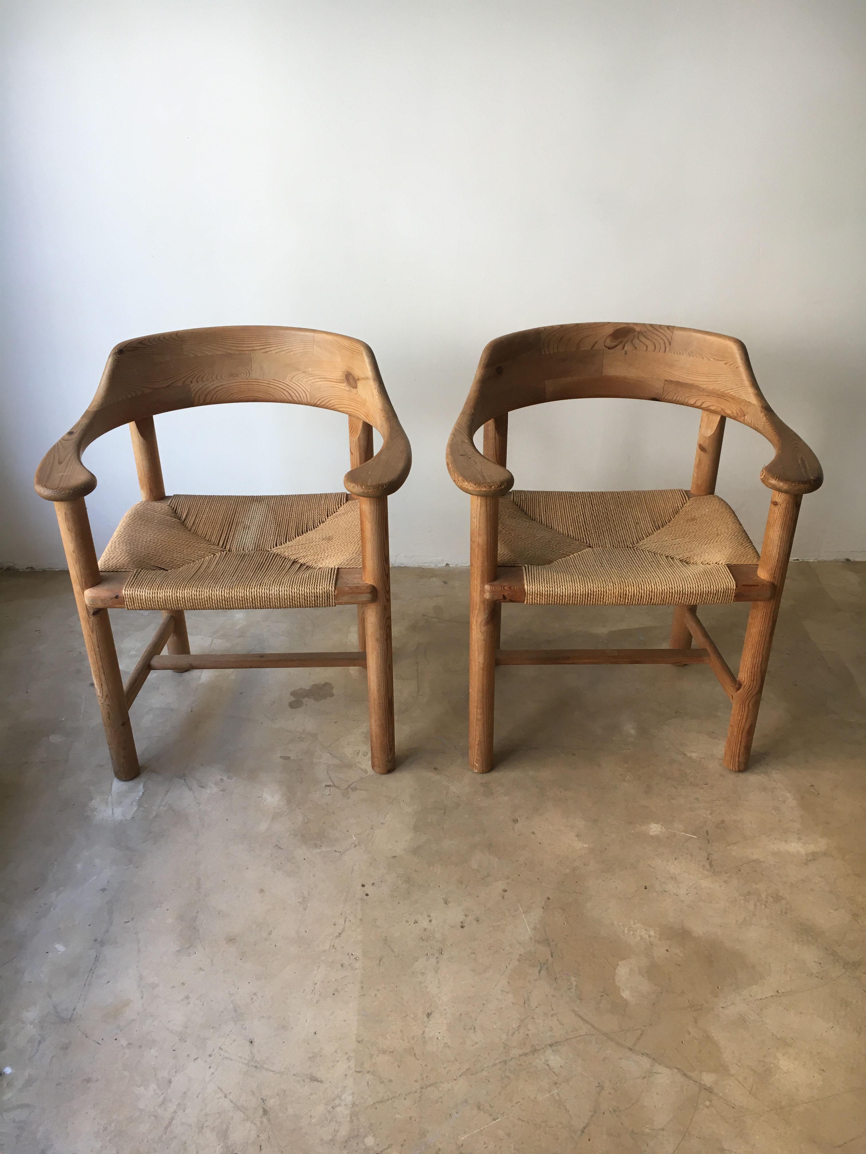 Danish Rainer Daumiller Set of Six Pine and Cord Chairs, Denmark, 1970s
