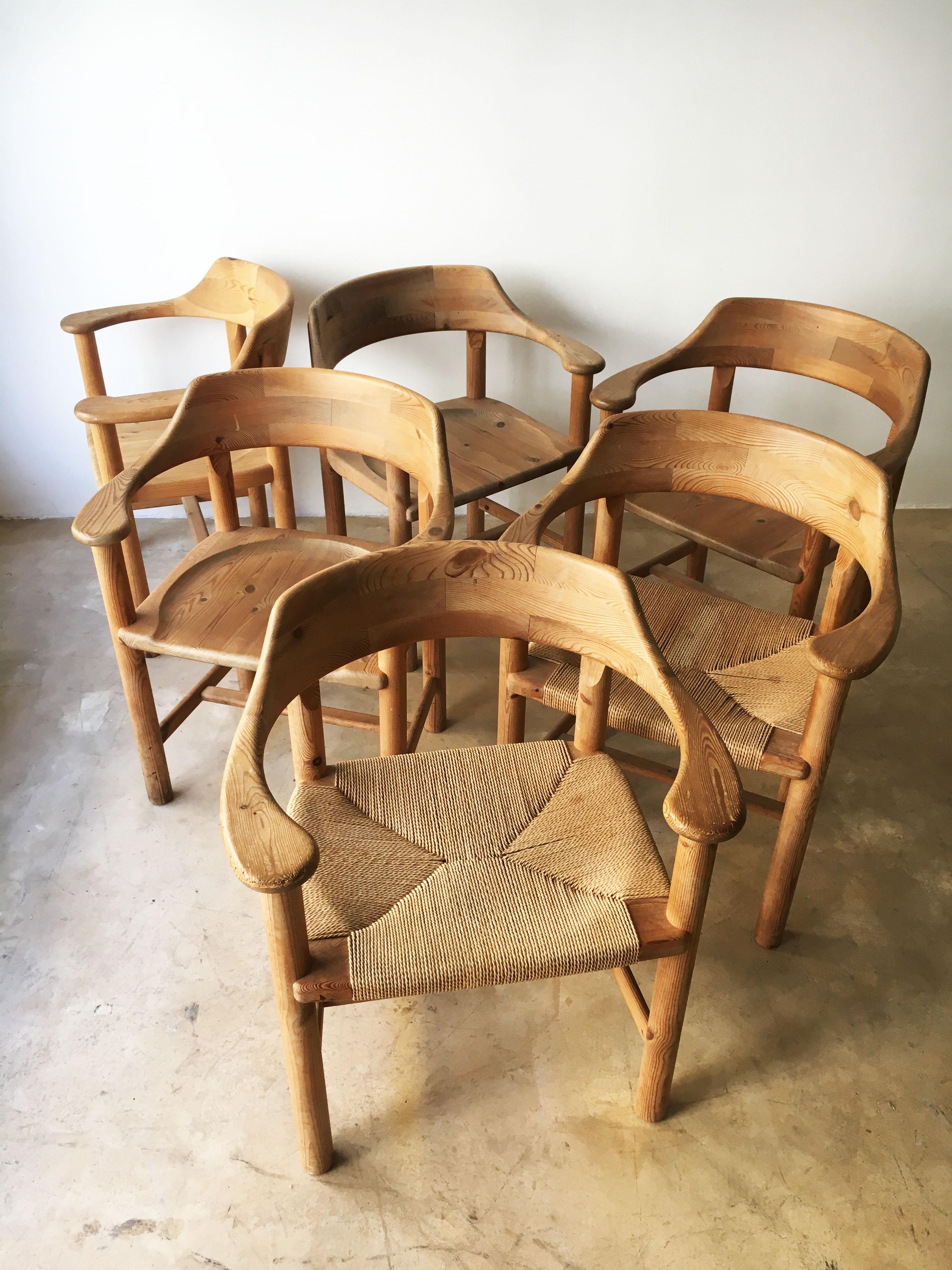 Rainer Daumiller Set of Six Pine and Cord Chairs, Denmark, 1970s 3