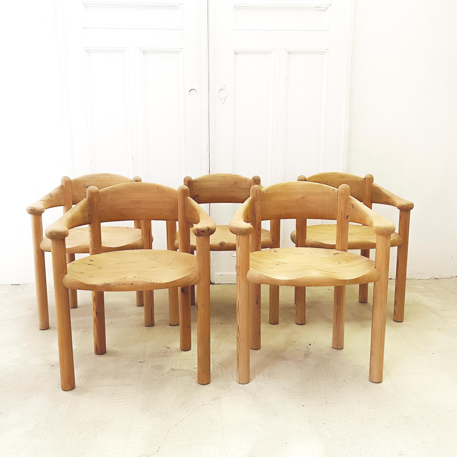 Of all the furniture designed by German born Rainer Daumiller, these pine dining chairs are most representative of his values and approach as a designer. They are solid in construction, simple in form and sculptural in expression. He had a lifelong