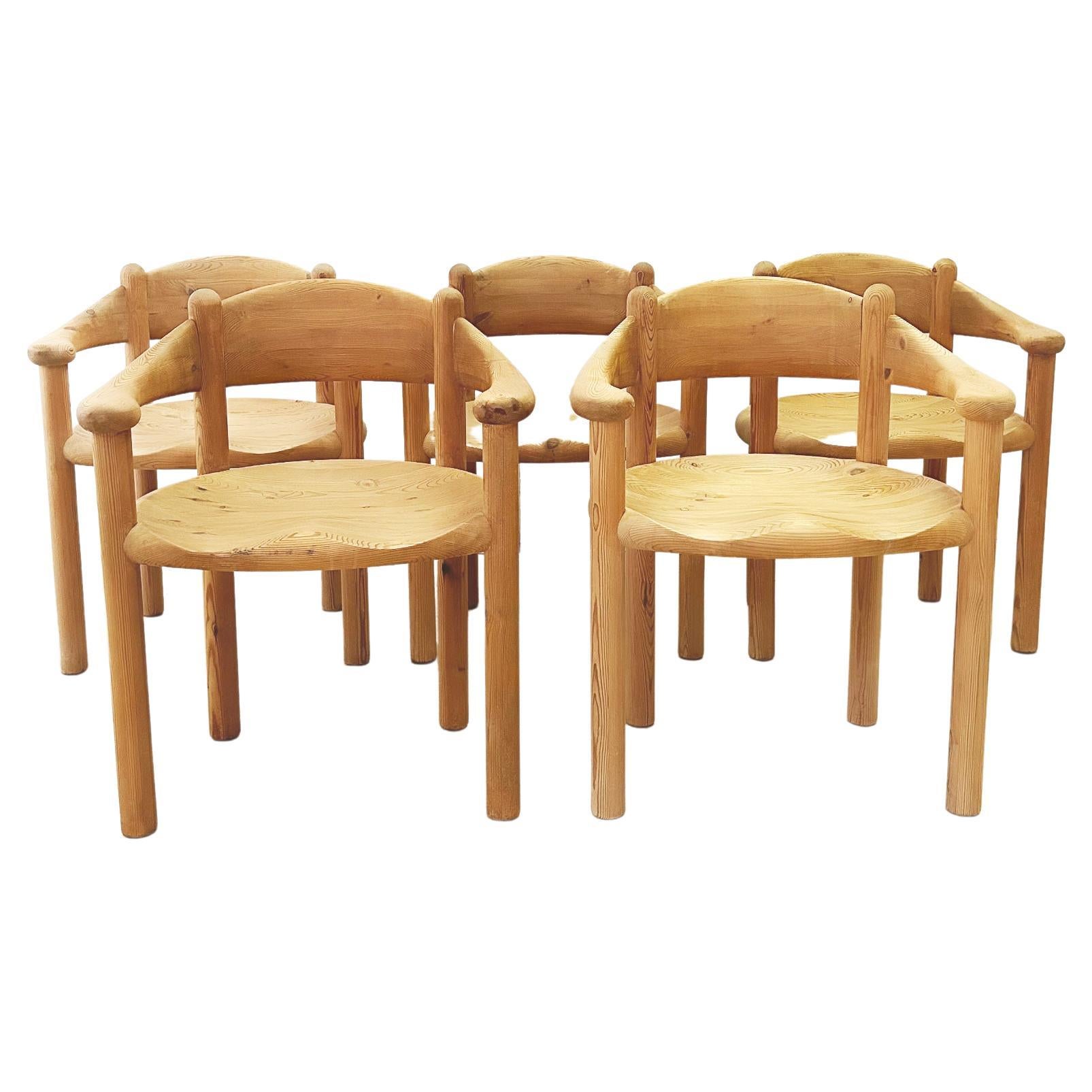 Heavy Duty Solid Pine Country Dining Chairs with Cushions, C 1970s, a Set For Sale at 1stDibs