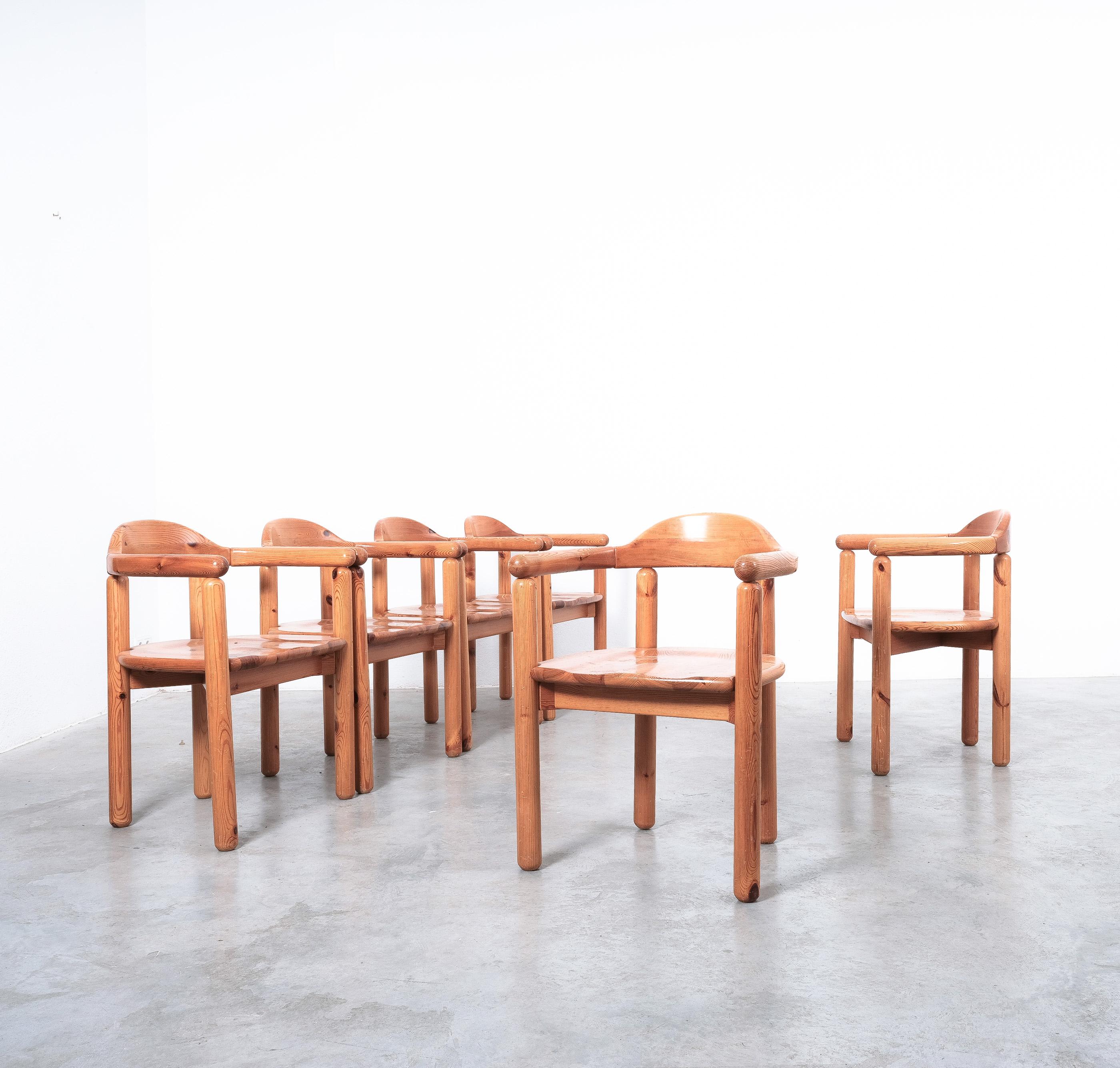 Rainer Daumiller Solid Pine Wood Dining Chairs '6' Danish Design, 1970 For Sale 7