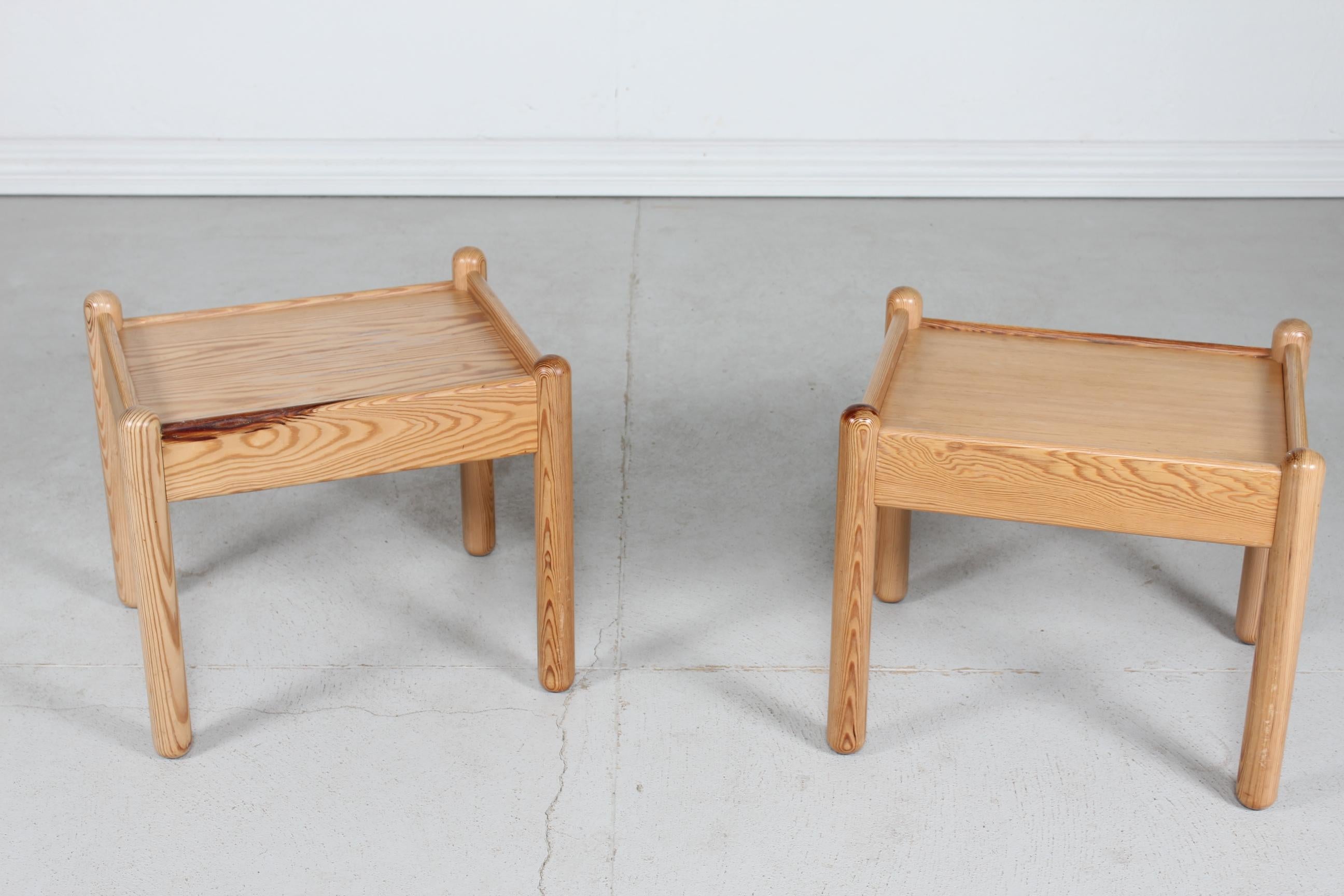 Mid-Century Modern Rainer Daumiller Style Pair of Side Tables of Solid Pine Denmark, 1970s For Sale