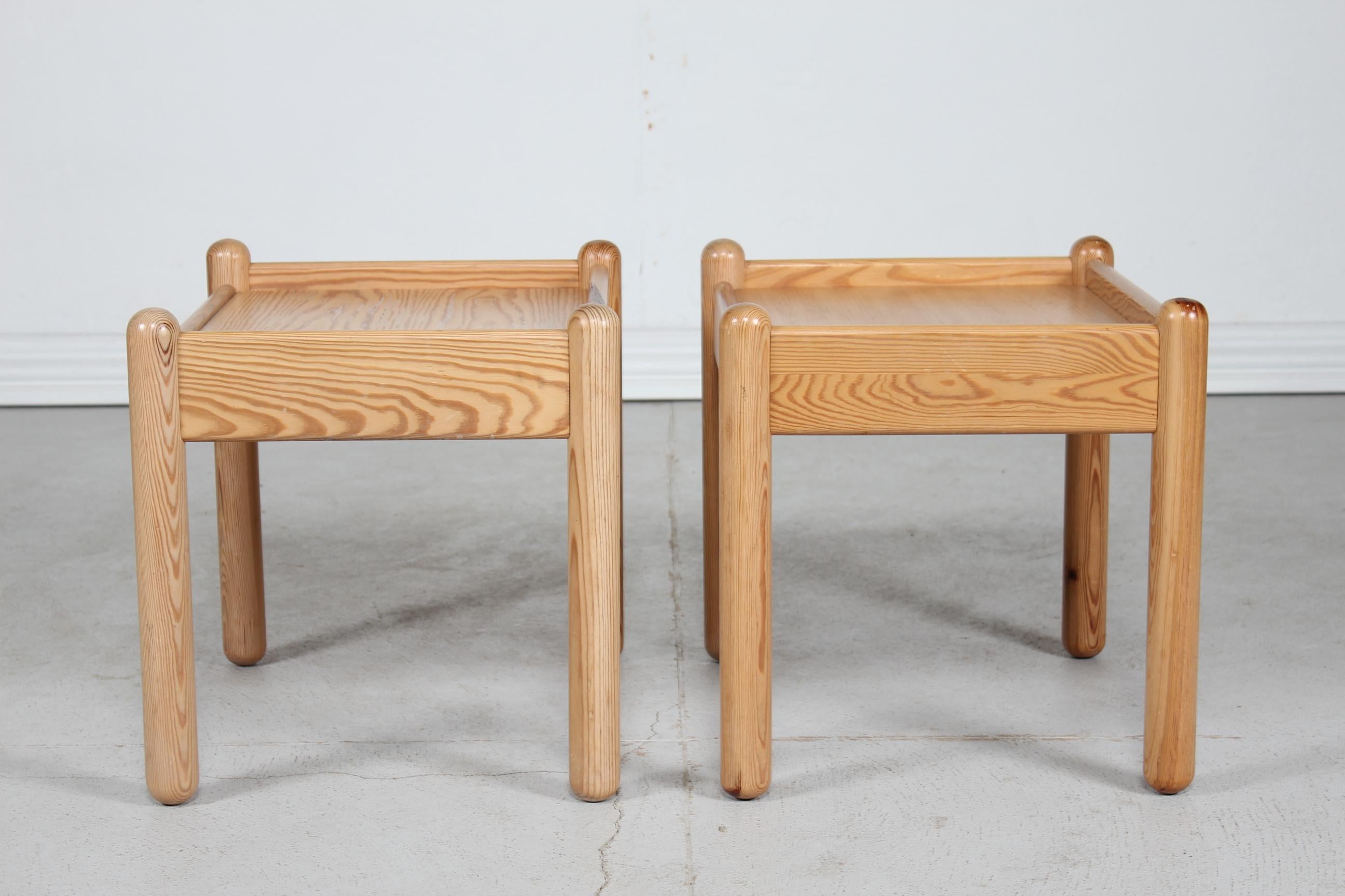 Danish Rainer Daumiller Style Pair of Side Tables of Solid Pine Denmark, 1970s For Sale