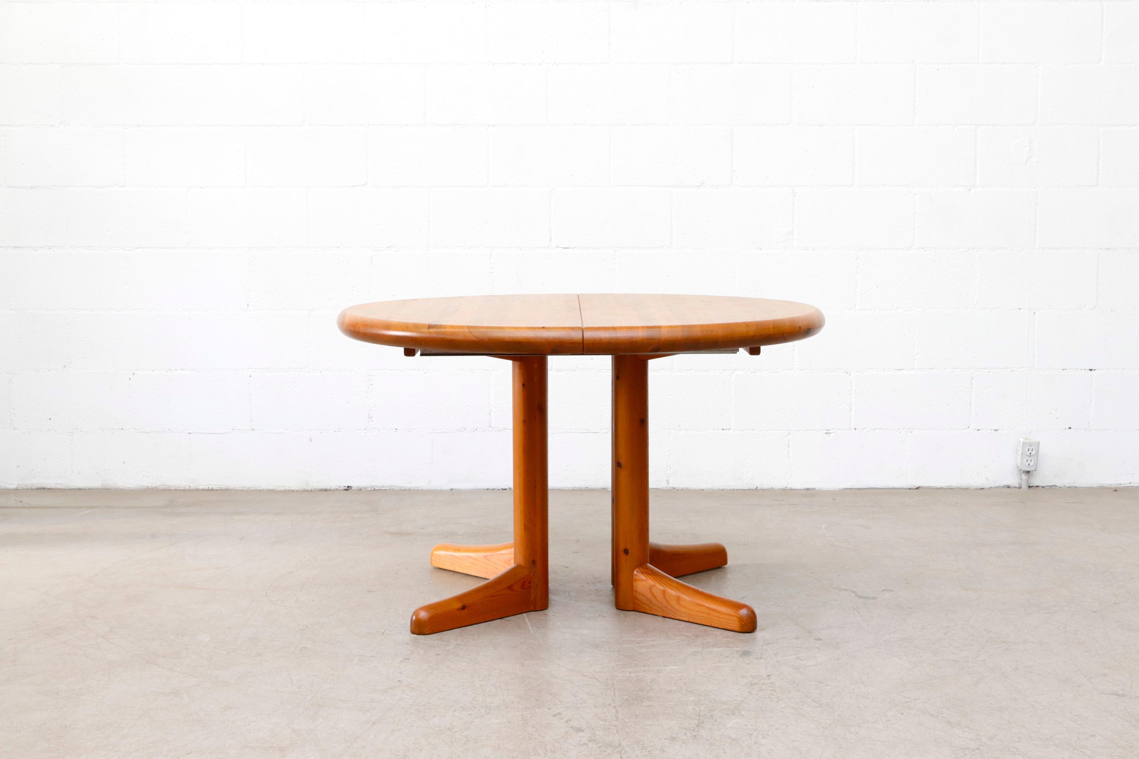 Mid-Century Modern Rainer Daumiller Style Round-to-Oval Pine Dining Table with Leaf