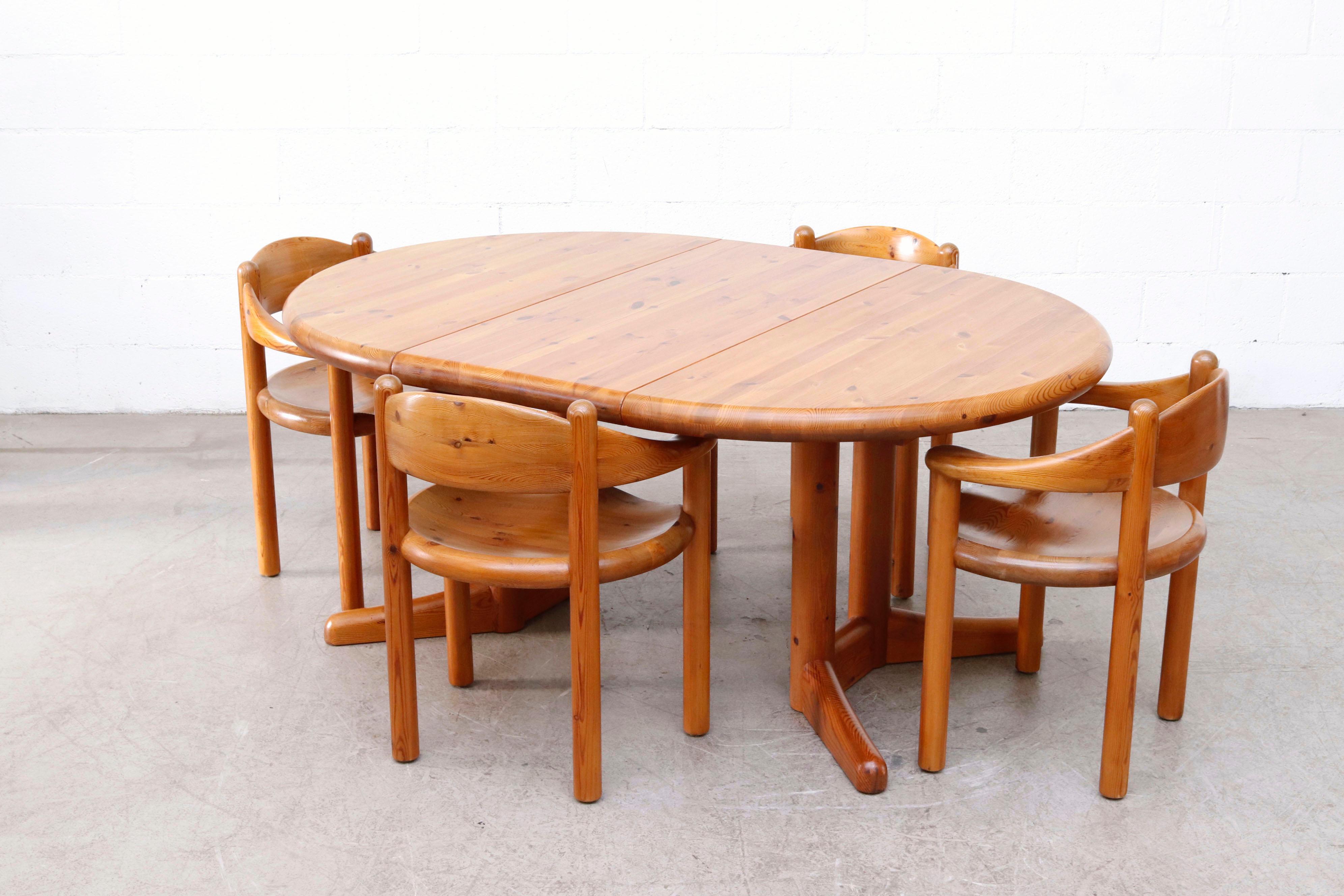 Danish Rainer Daumiller Style Round-to-Oval Pine Dining Table with Leaf