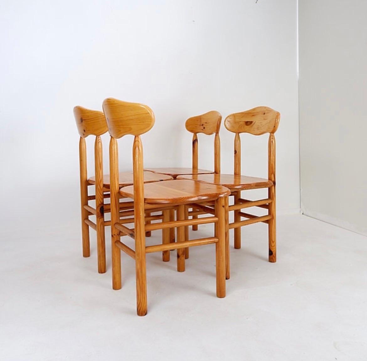 Set di 4 sedie brutaliste in pino in stile Rainer Daumiller in vendita 2