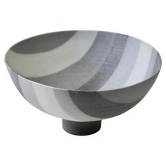 Rainer Doss Signed German Art Studio Grey Striped Porcelain Pottery Bowl 1981