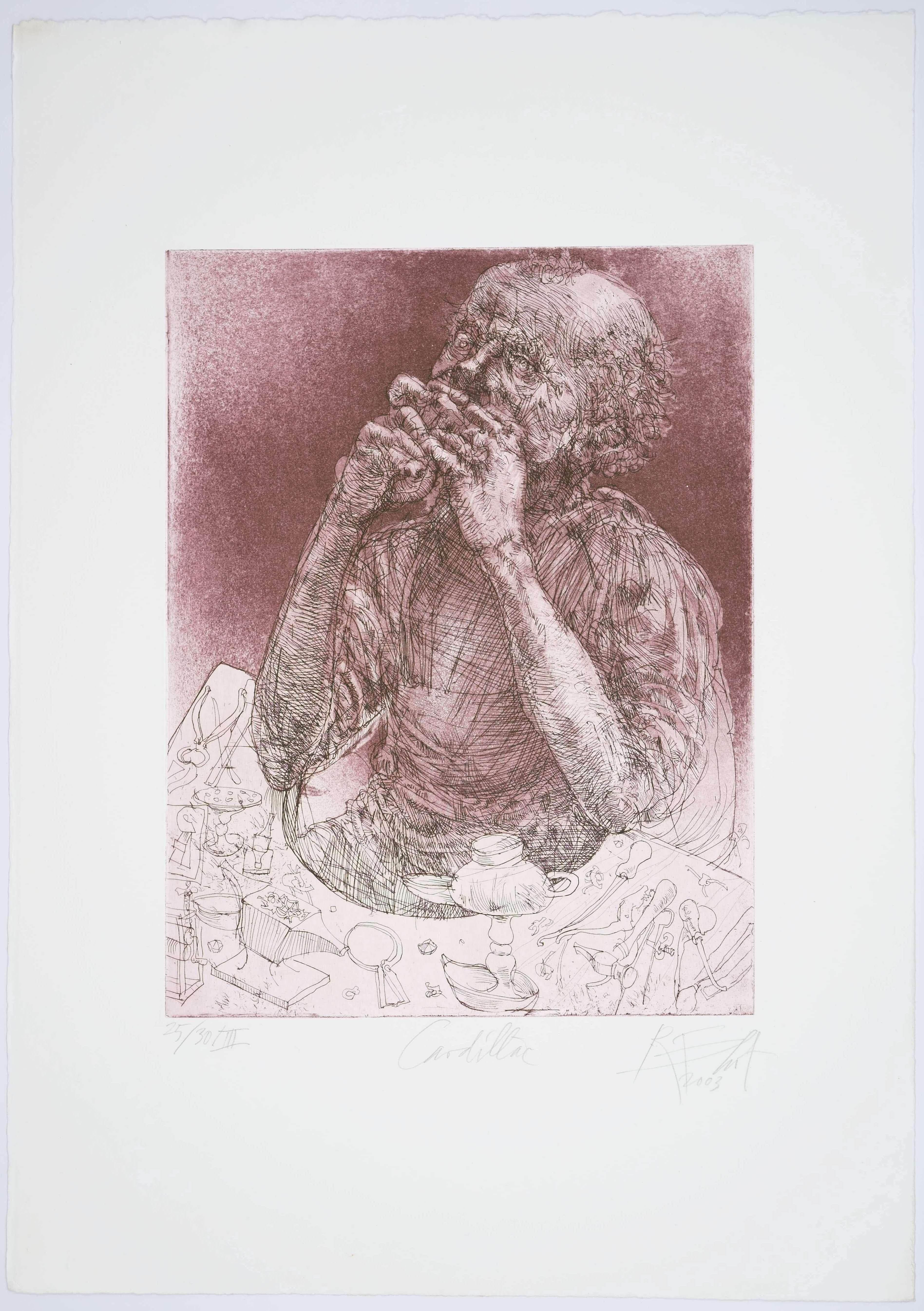Rainer Ehrt (*1960 Elbingerode), Carpeta gráfica para E. T. A. Hoffmann 'Señorita de Scuderi', 2003. Siete grabados al aguatinta en color, 53 cm x 38 cm en carpeta de lino, cada uno firmado a plomo abajo a la derecha y numerado abajo a la izquierda,