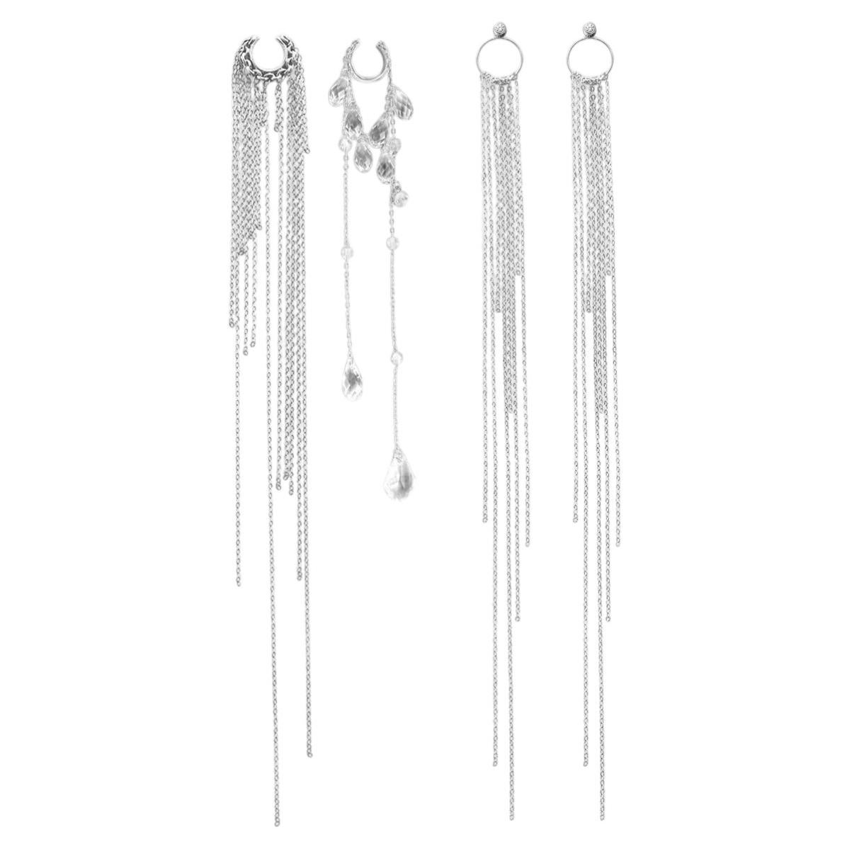 Rainfallia Ear Set in Sterling Silver, Zirconia Studs & Glass Crystals by O Sh