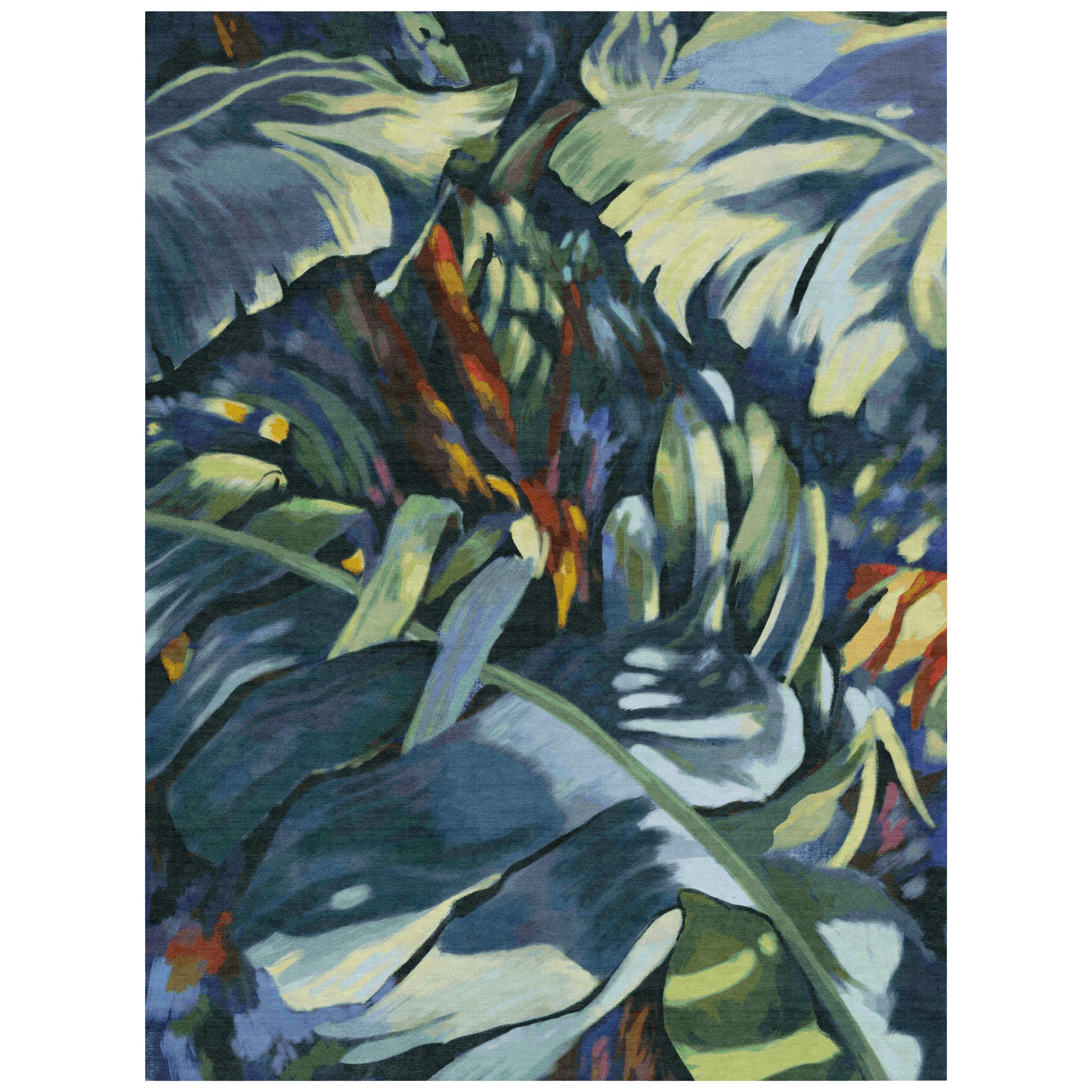 Deep green Rug Tropical Floral themed for Living room - Rainforest For Sale