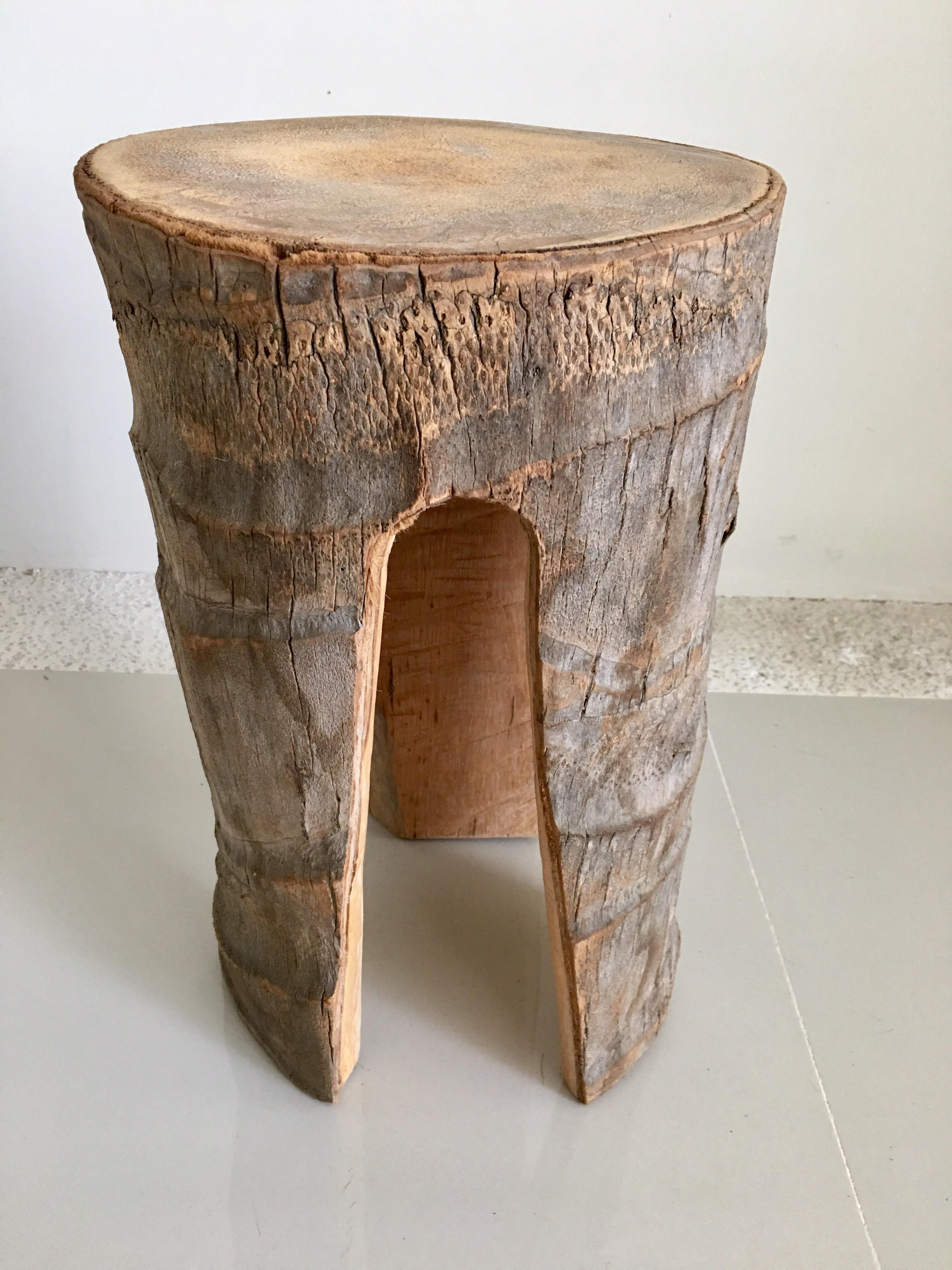 Wooden stool hand carved from felled palm tree in the Cabo Corrientes area of Jalisco, Mexico. This piece was carved by 