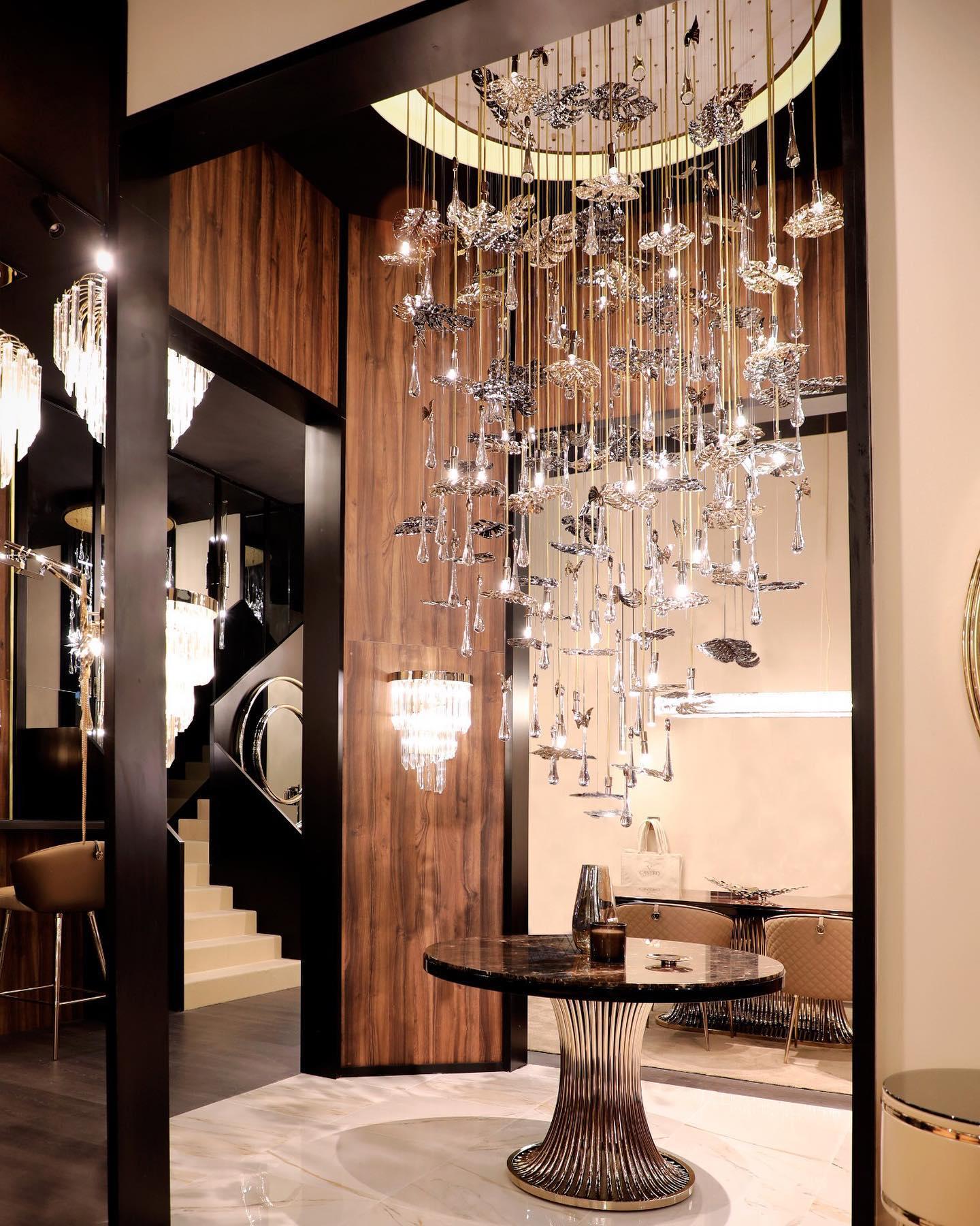 Contemporary Rainforest XL Round Chandelier, Gold-Plated Brass Leaf Accents & Crystals For Sale