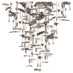 Rainforest XL Round Chandelier, Gold-Plated Brass Leaf Accents & Crystals