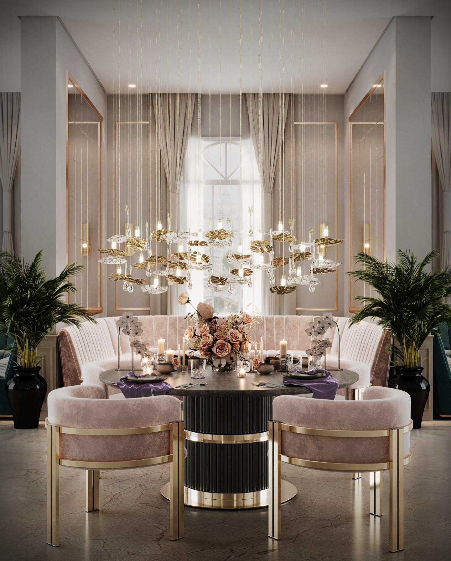 Stainless Steel Rainforest XL Suspended Chandelier, Gold-Plated Brass Leaf Accents & Crystals For Sale