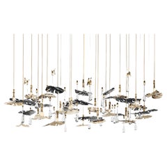 Rainforest XL Suspended Chandelier, Gold-Plated Brass Leaf Accents & Crystals