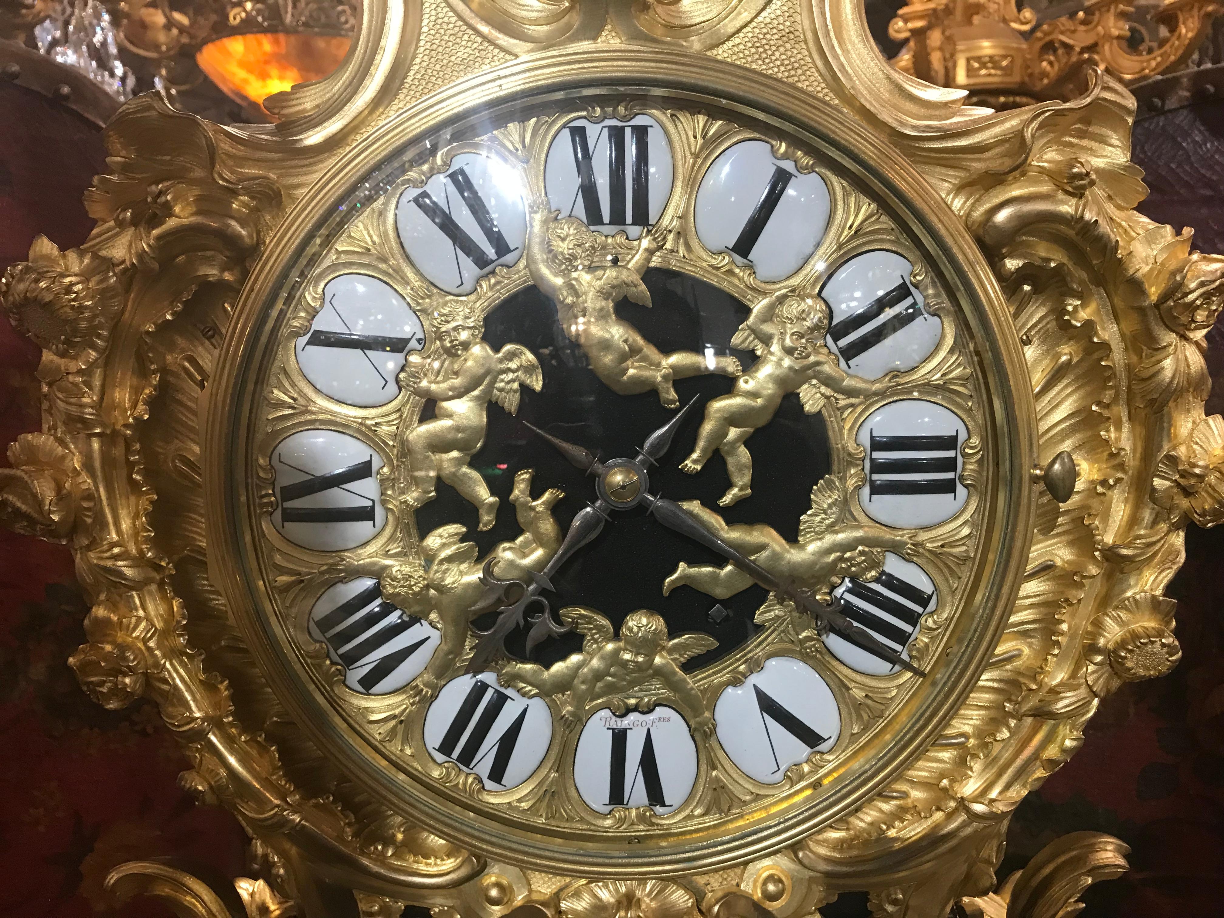 Français Horloge Raingo Frères en bronze doré en vente