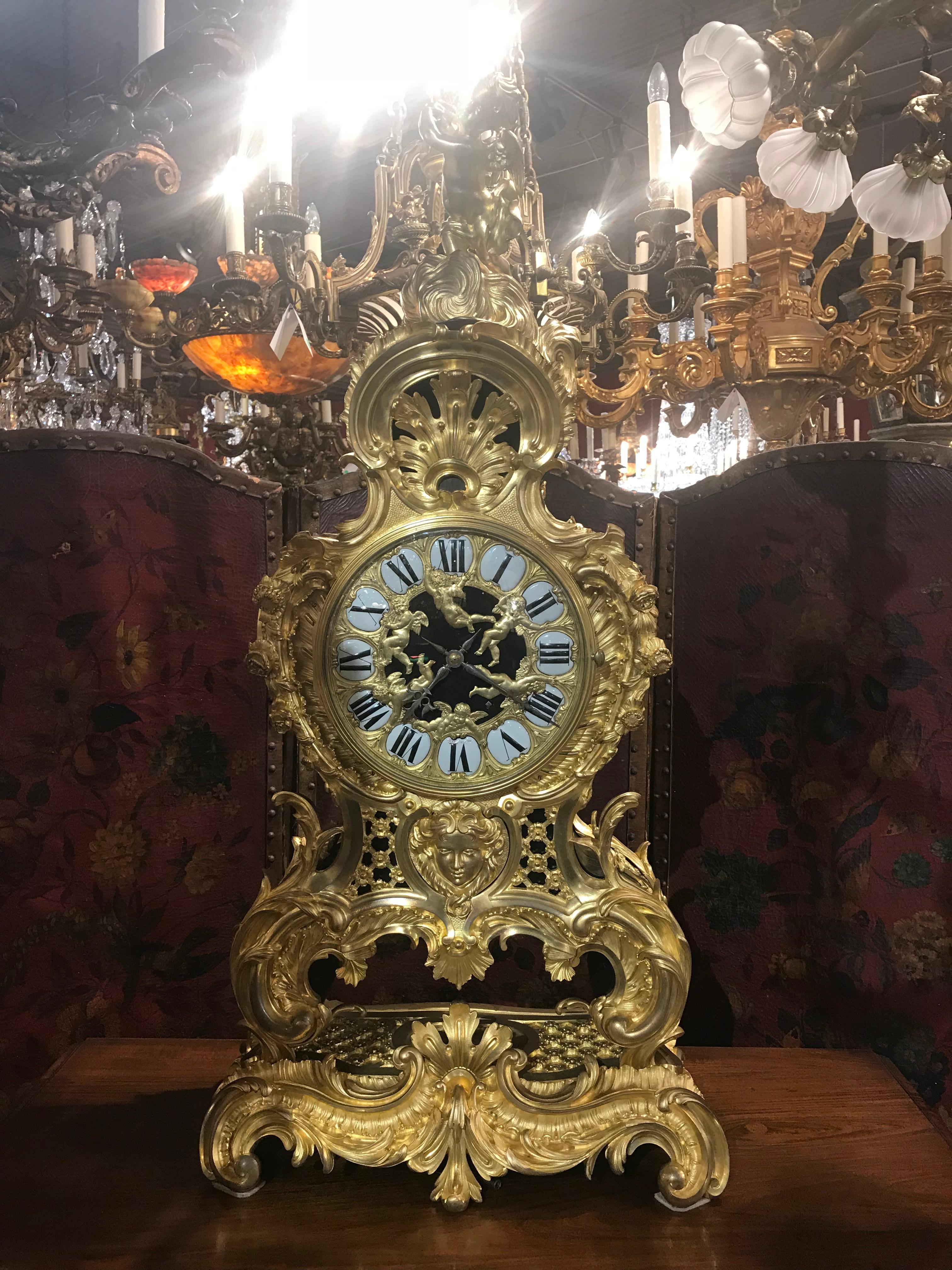 Horloge Raingo Frères en bronze doré en vente 1