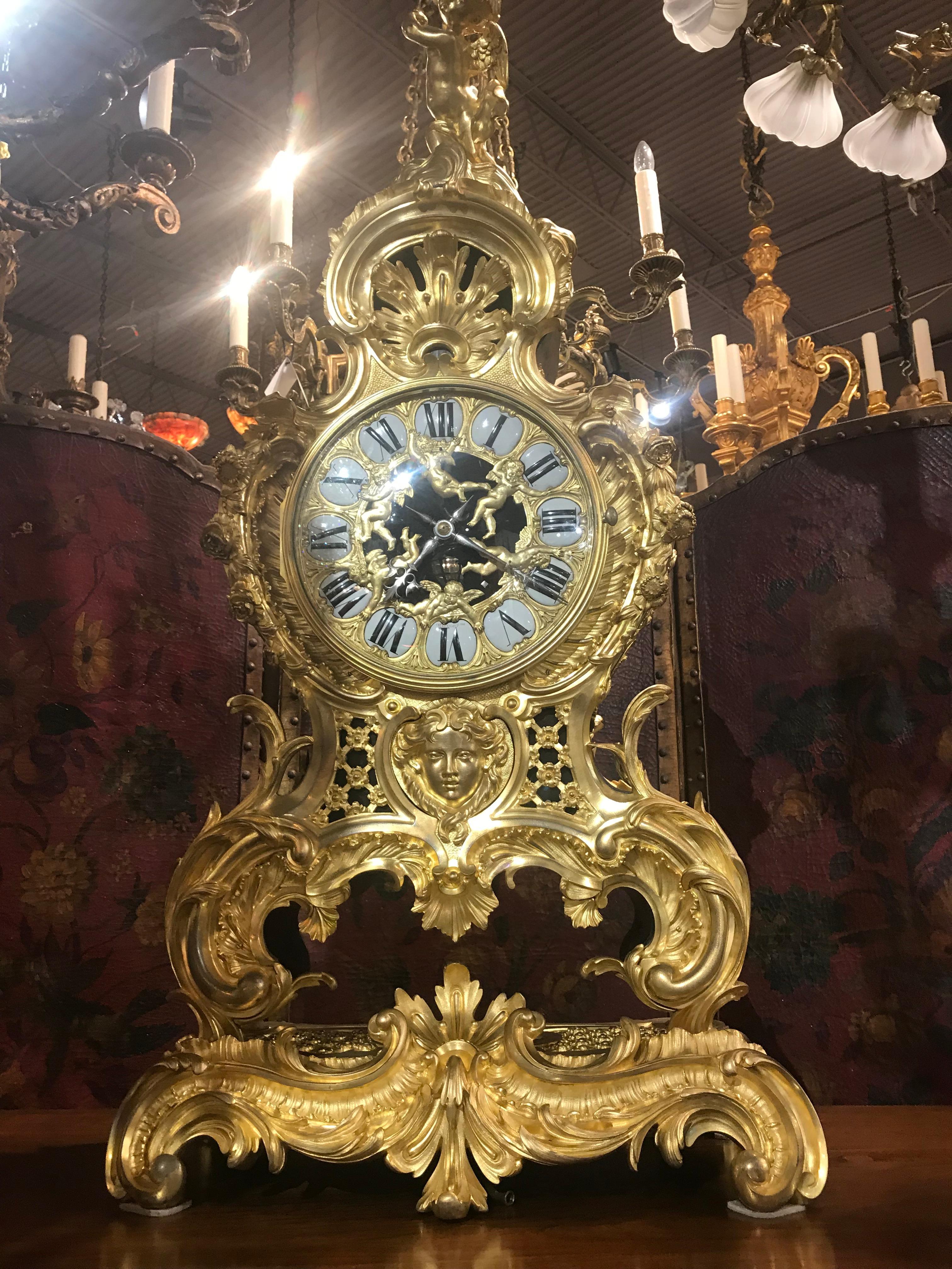 Horloge Raingo Frères en bronze doré en vente 2