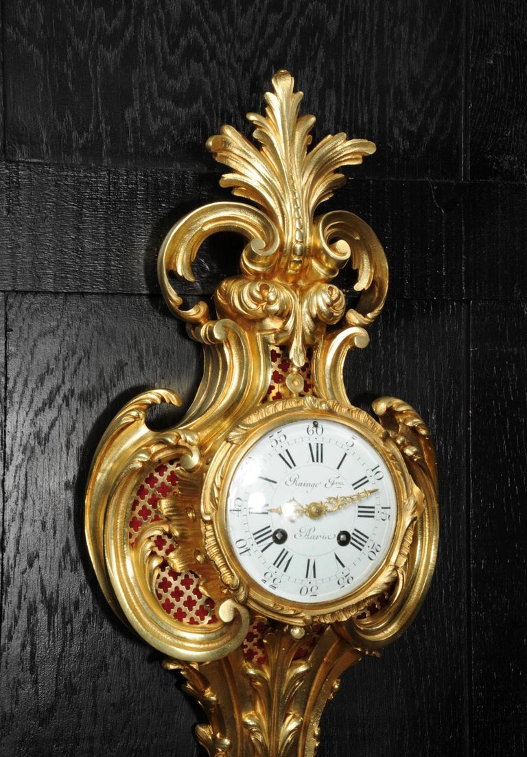 Raingo Freres Louis XV Rococo Antique French Gilt Bronze Cartel Wall Clock For Sale 6