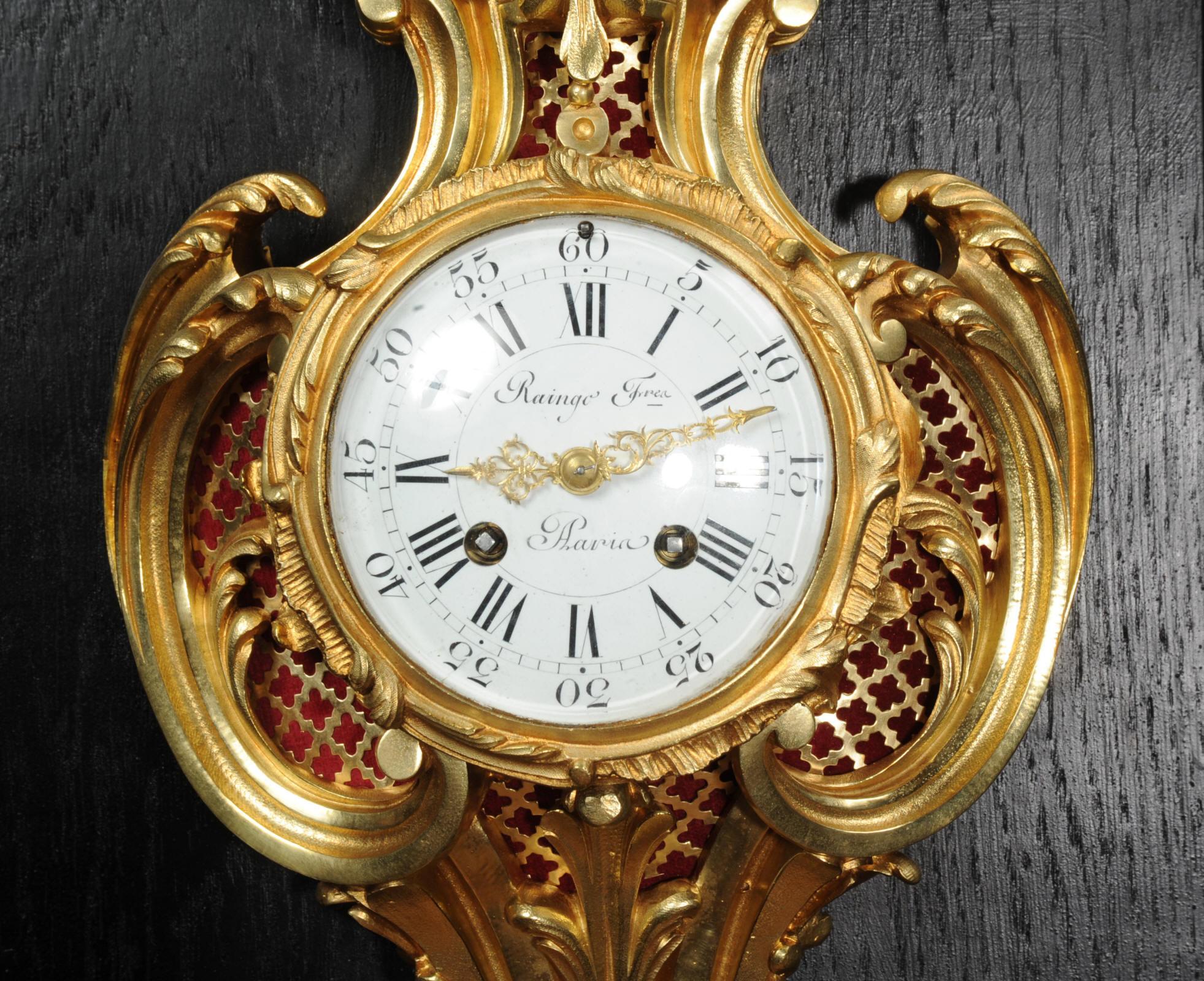Raingo Freres Louis XV Rococo Antique French Gilt Bronze Cartel Wall Clock 8