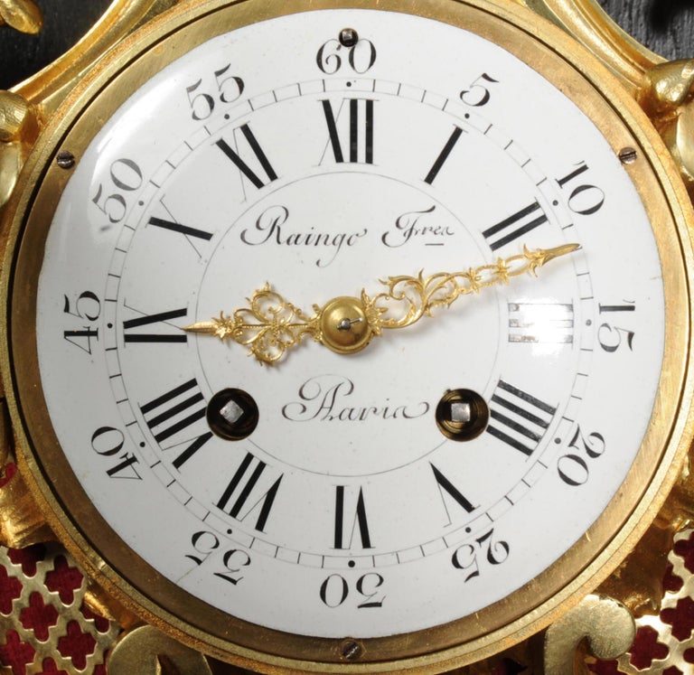 Raingo Freres Louis XV Rococo Antique French Gilt Bronze Cartel Wall Clock For Sale 9