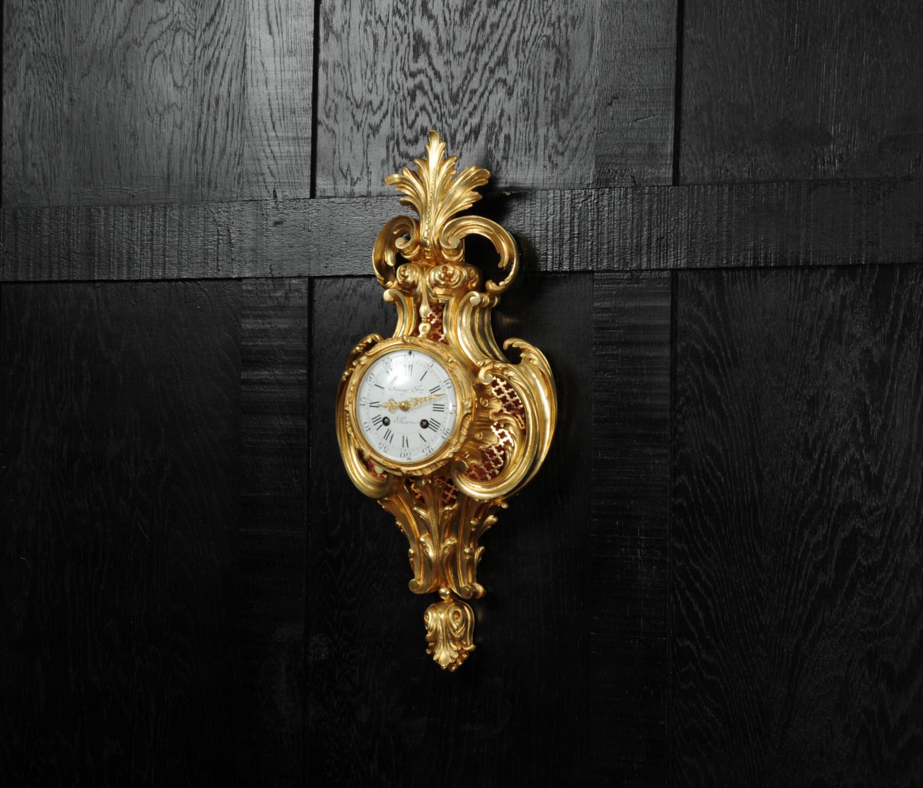 Raingo Freres Louis XV Rococo Antique French Gilt Bronze Cartel Wall Clock 2