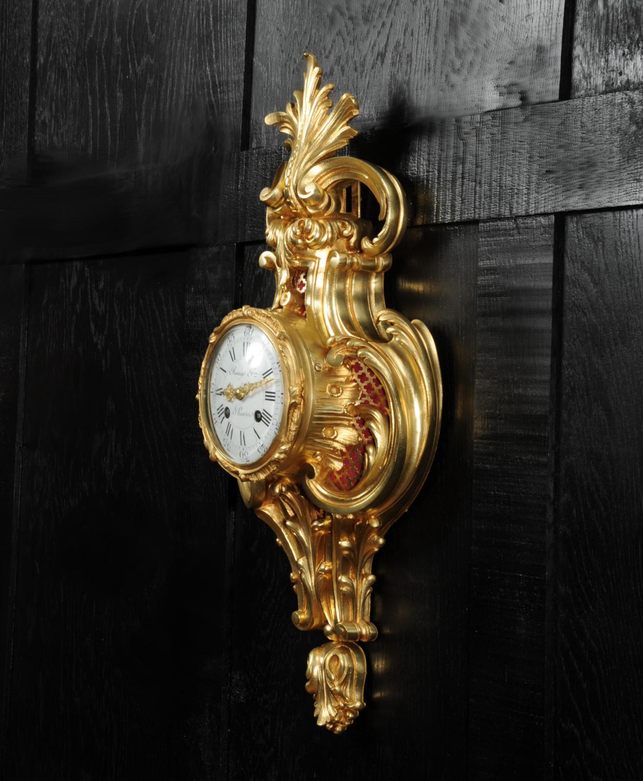 Raingo Freres Louis XV Rococo Antique French Gilt Bronze Cartel Wall Clock 3