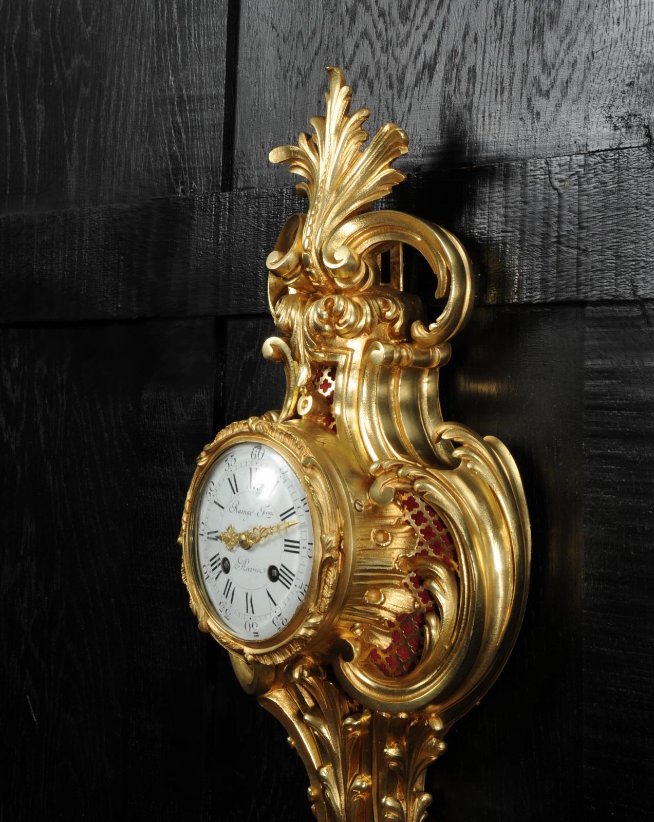 Raingo Freres Louis XV Rococo Antique French Gilt Bronze Cartel Wall Clock 5