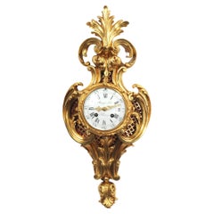 Raingo Freres Louis XV Rococo Antique French Gilt Bronze Cartel Wall Clock