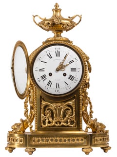 Fine 19th Century Neoclassical Ormolu Clock, Three-Piece Set with Vase Garniture
