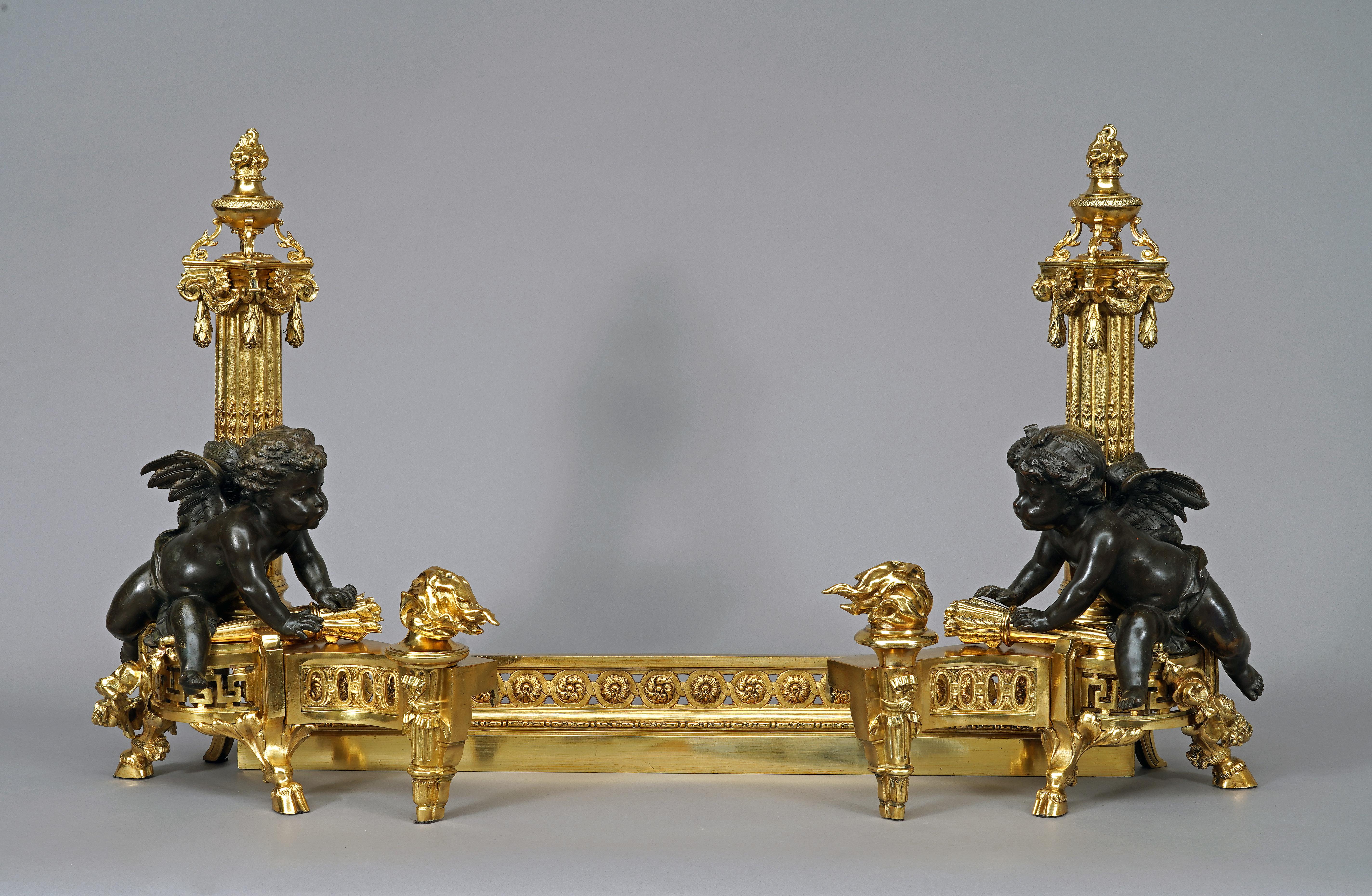 Raingo Frères, Paar Andirons, Frankreich, um 1870 (Louis XVI.) im Angebot