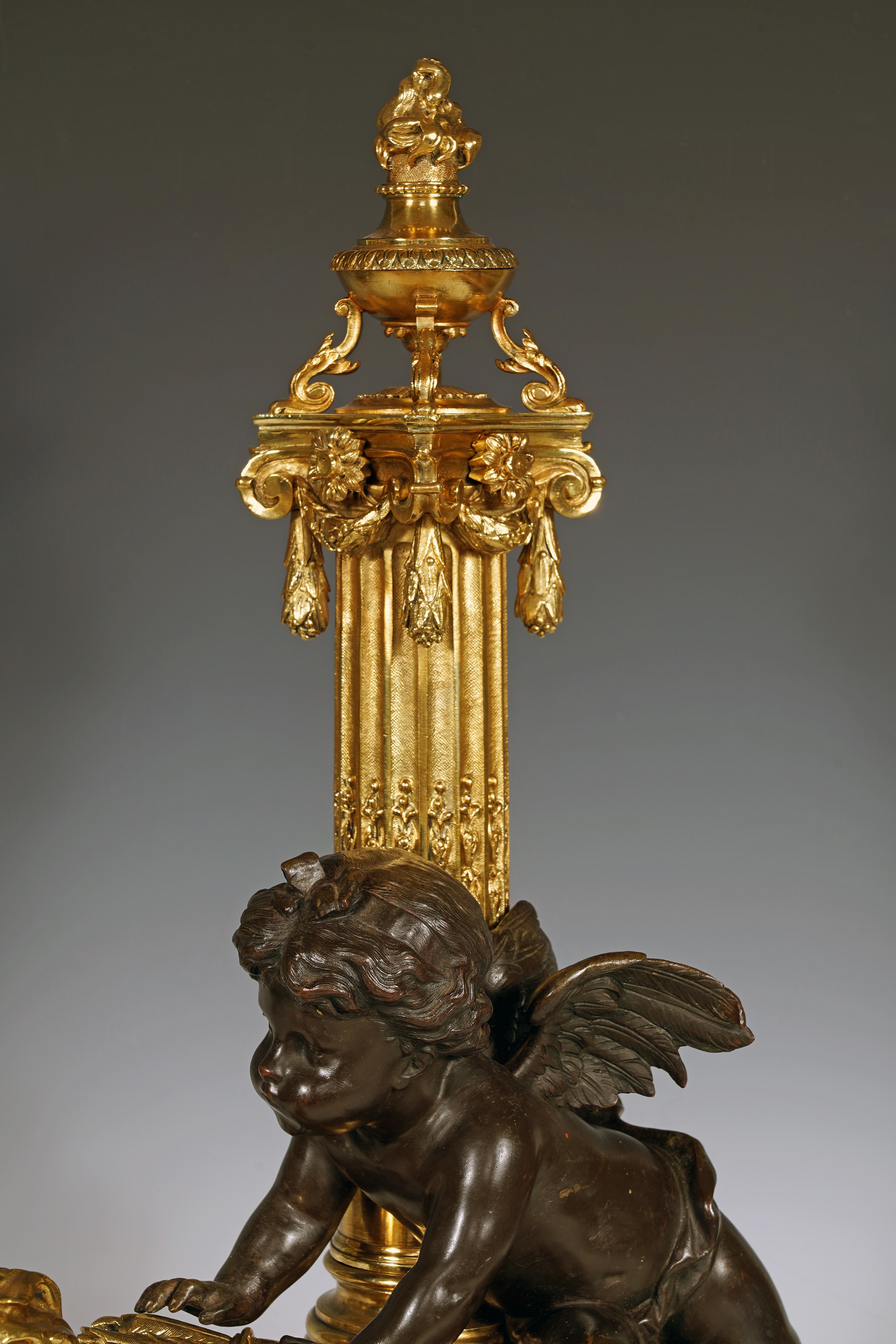 Raingo Frères, Paar Andirons, Frankreich, um 1870 (Bronze) im Angebot