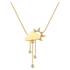 Rainy Day Cloud and Sun Pendant Necklace in 14K Solid Gold