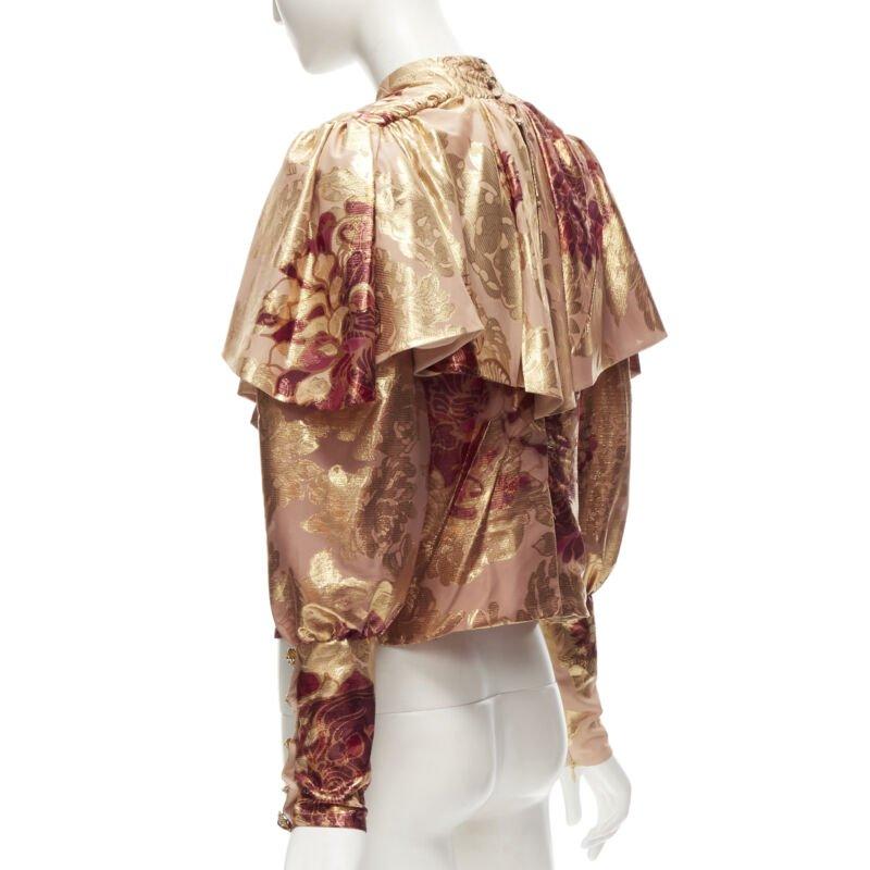RAISA VANESSA rose gold foil jacquard rhinestone buttons Victorian top FR34 XS For Sale 1